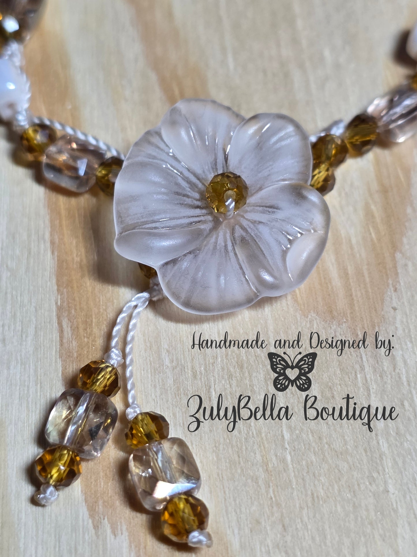 Knotted Cord Bracelet with White Frosted Flower Button Closure
