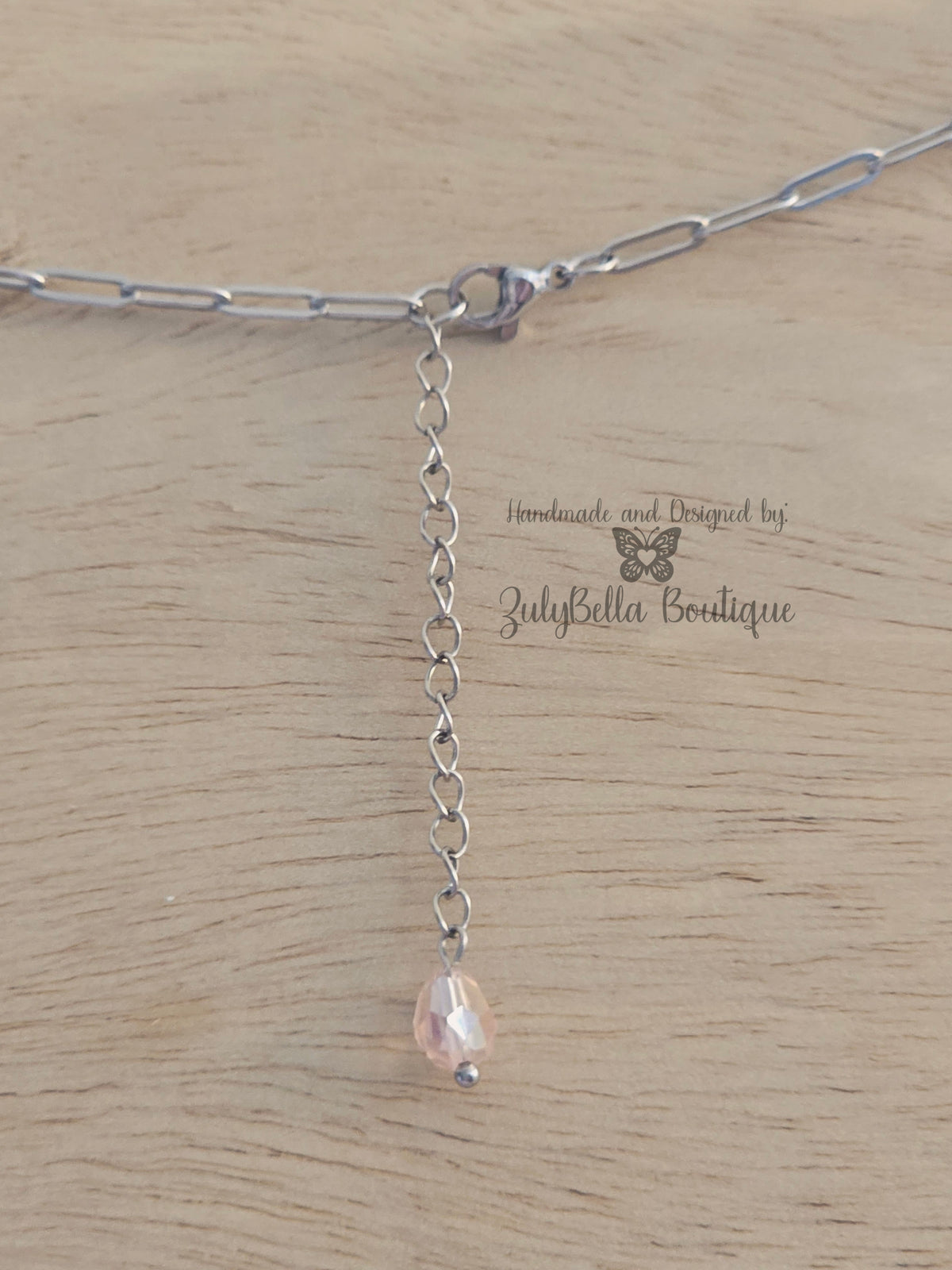 Pink Butterfly Stainless Steel Chain Necklace - 18" + 2" Extender
