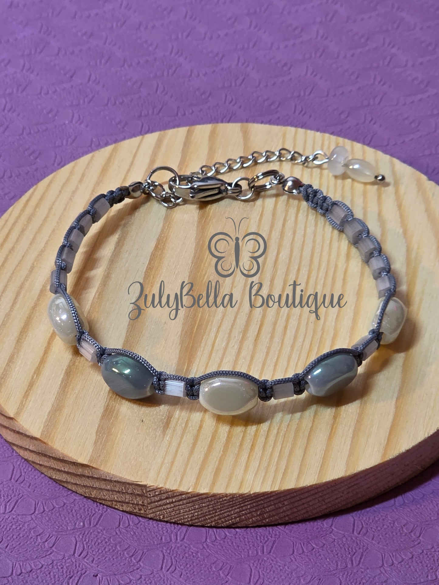 Macrame Cord Bracelet with Lobster Clasp- Grey