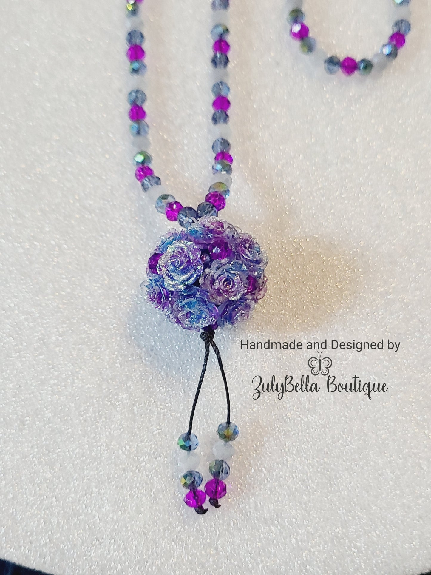 Flower cluster - Long necklace and earring set