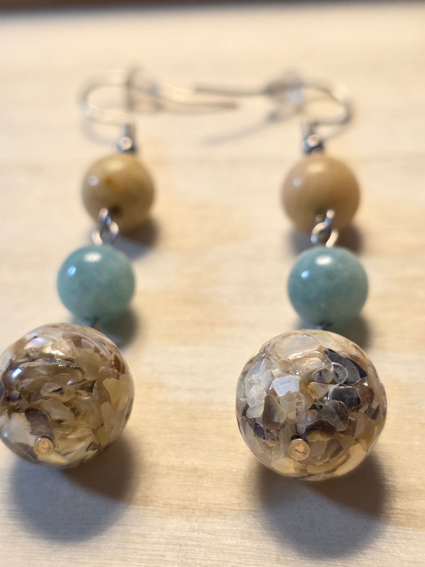 Celeste Jade - Resin Shell Natural Gemstone Bracelet and Earring Jewelry Set.