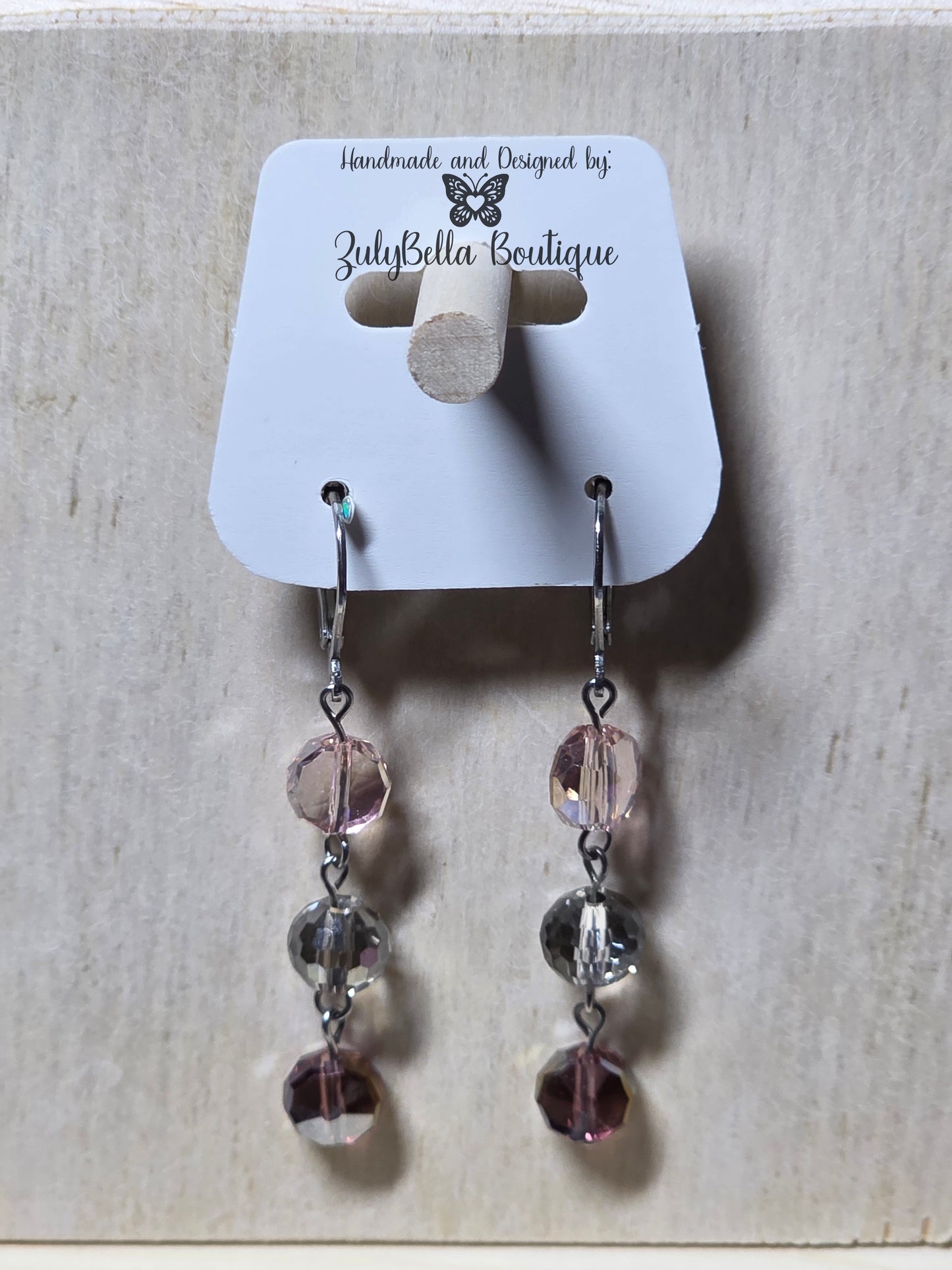 Sparkling Pink - Stainless Steel Chain Necklace and Earring Jewelry Set