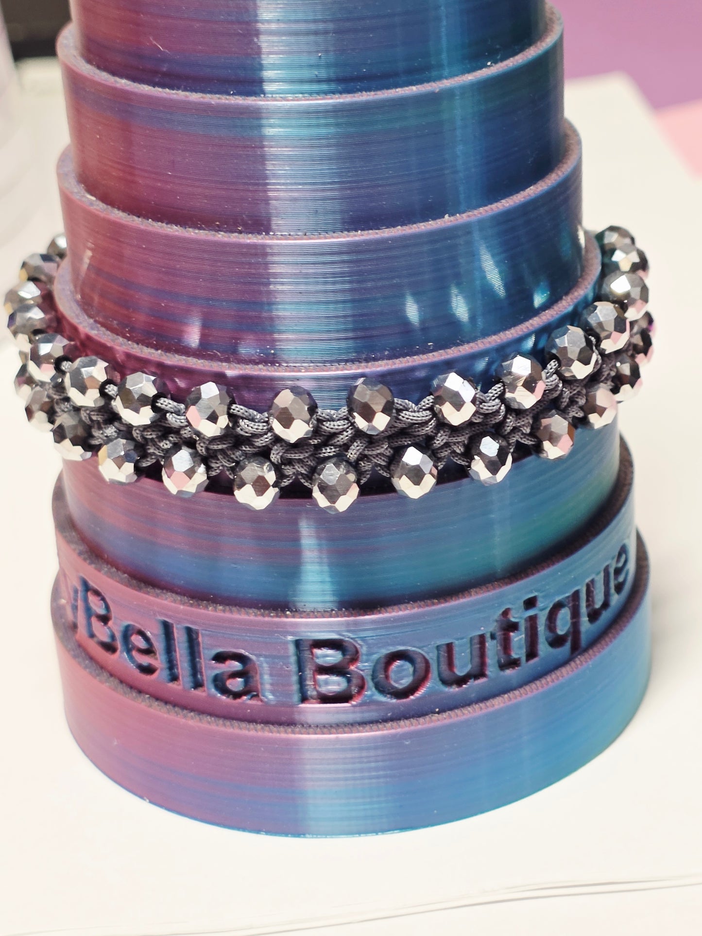 Turkish Crochet Bracelet- Gray / Silver - 8" Plus Size