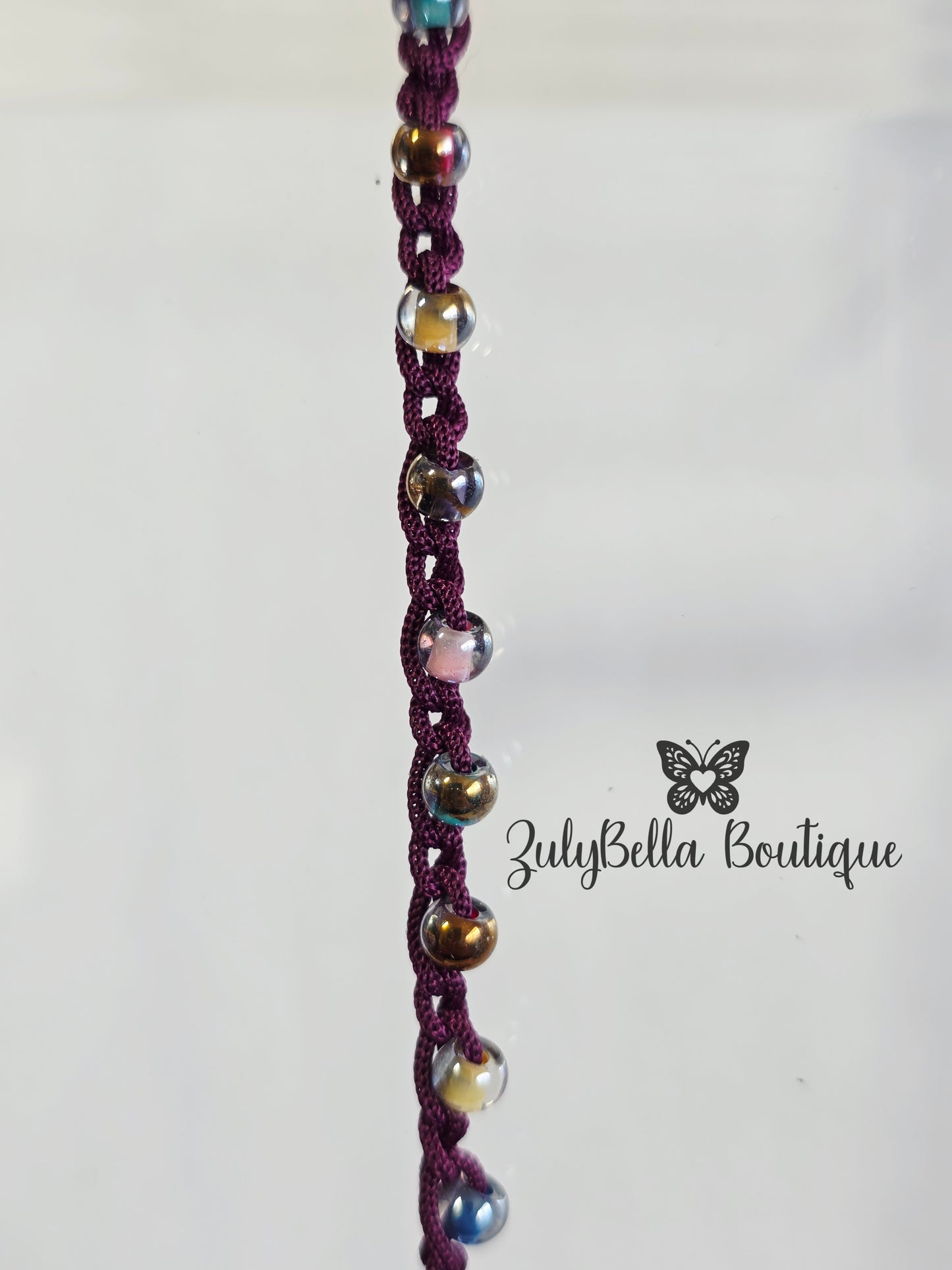 Crochet Beaded Necklace - Wrap Style - 33" - Plum Multi-color