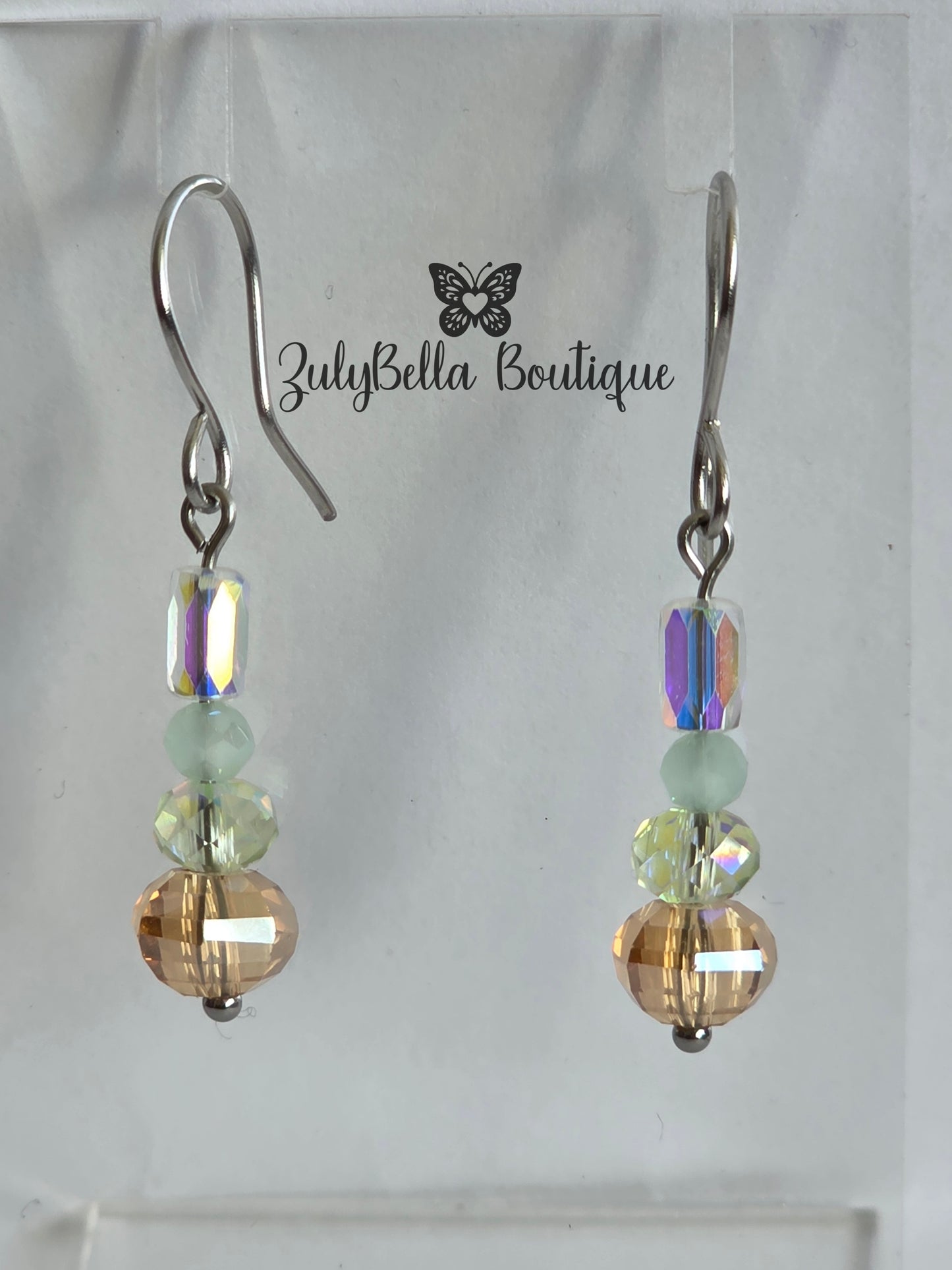 Dangle Sparkly Glass Earrings- Stainless Steel