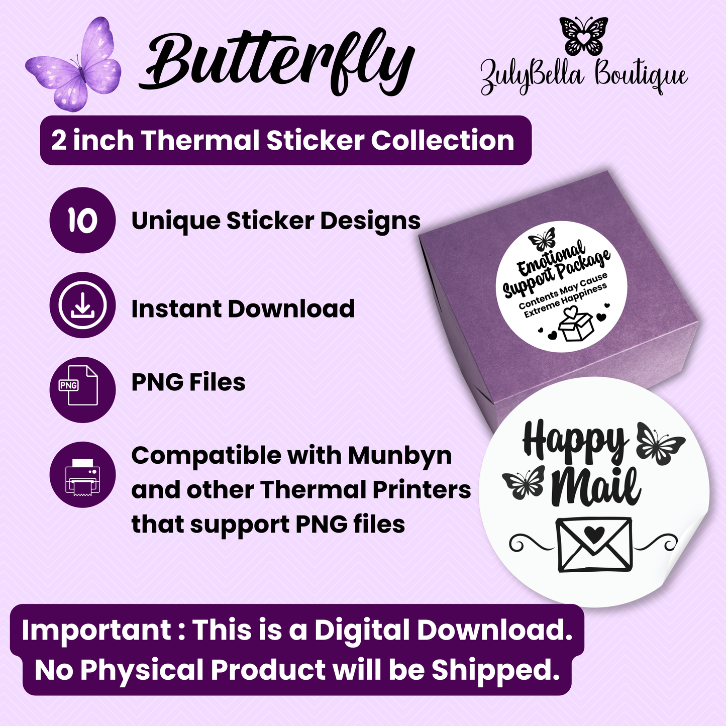 Butterfly Sticker Collection | 10 Thermal Sticker PNGs | 2" Round Labels | Digital Download