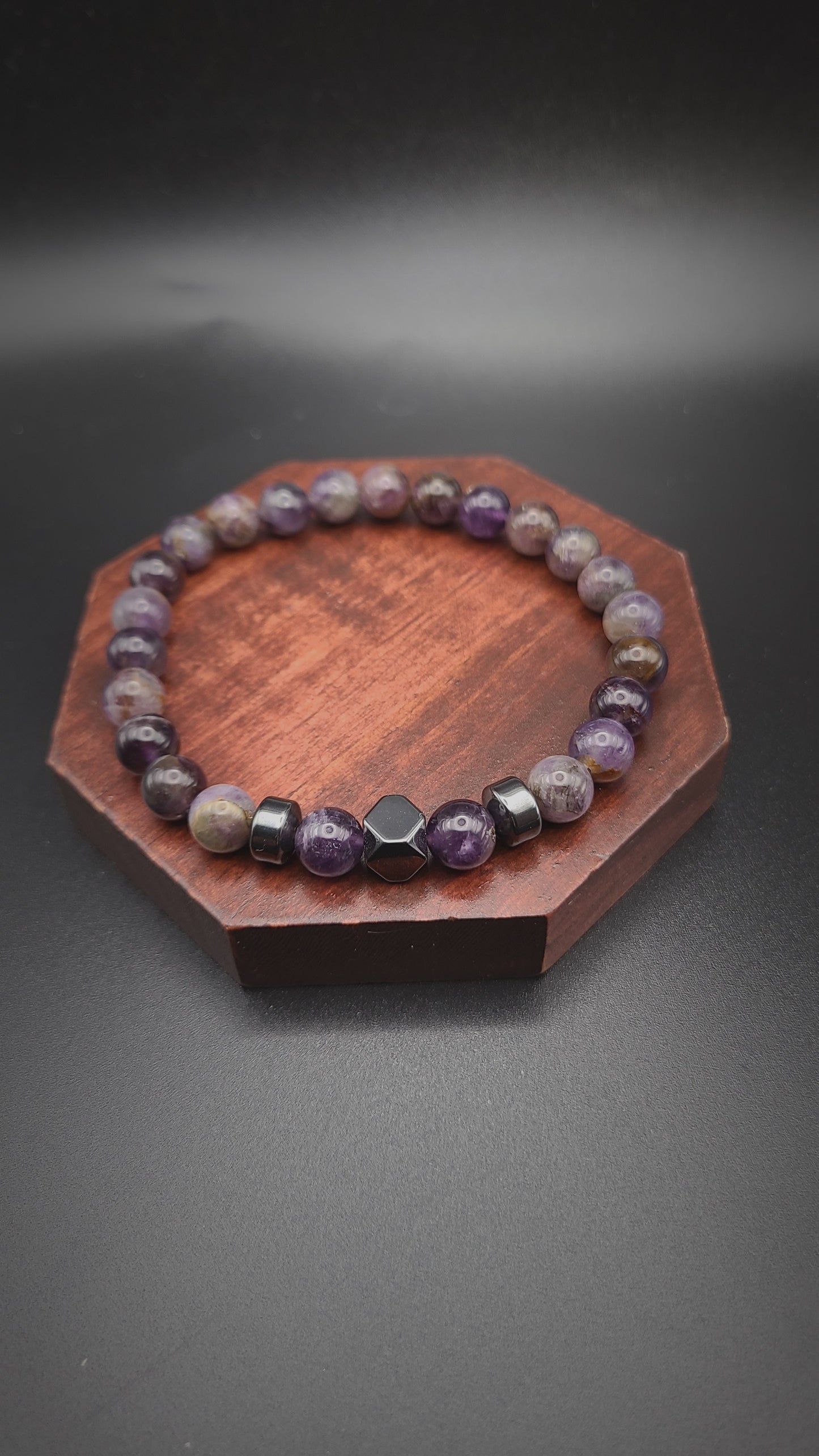 Purple Garden Quartz and Hematite - Natural Gemstone Bracelet