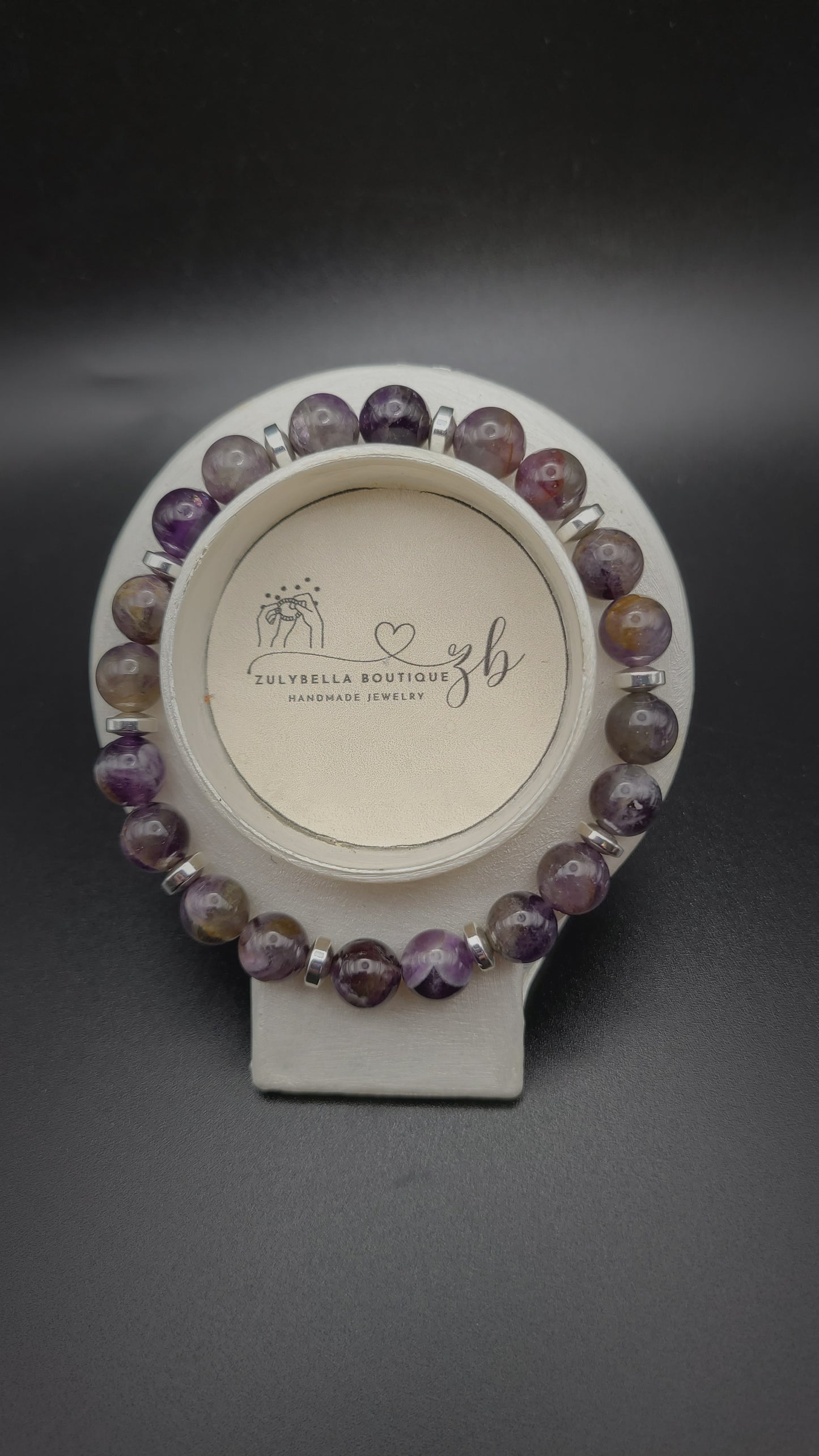 Purple Garden Quartz with Silver Hematite spacers - Natural Gemstone Bracelet.