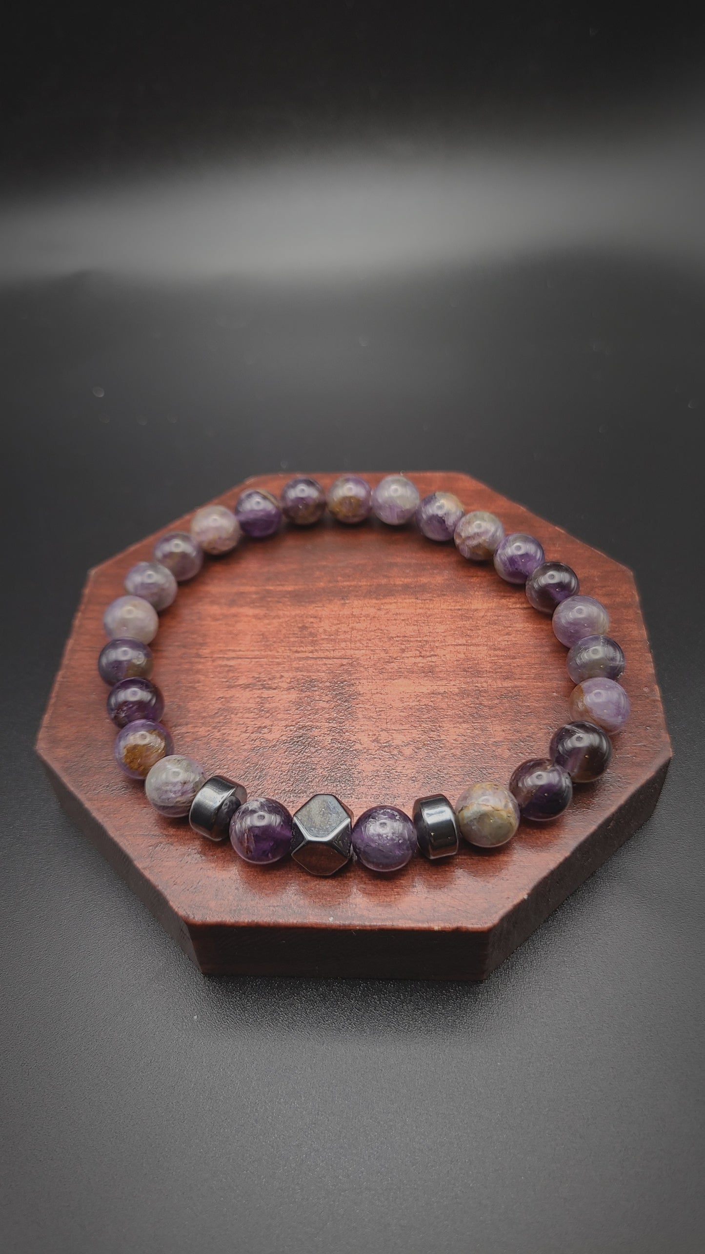 Purple Garden Quartz and Hematite - Natural Gemstone Bracelet