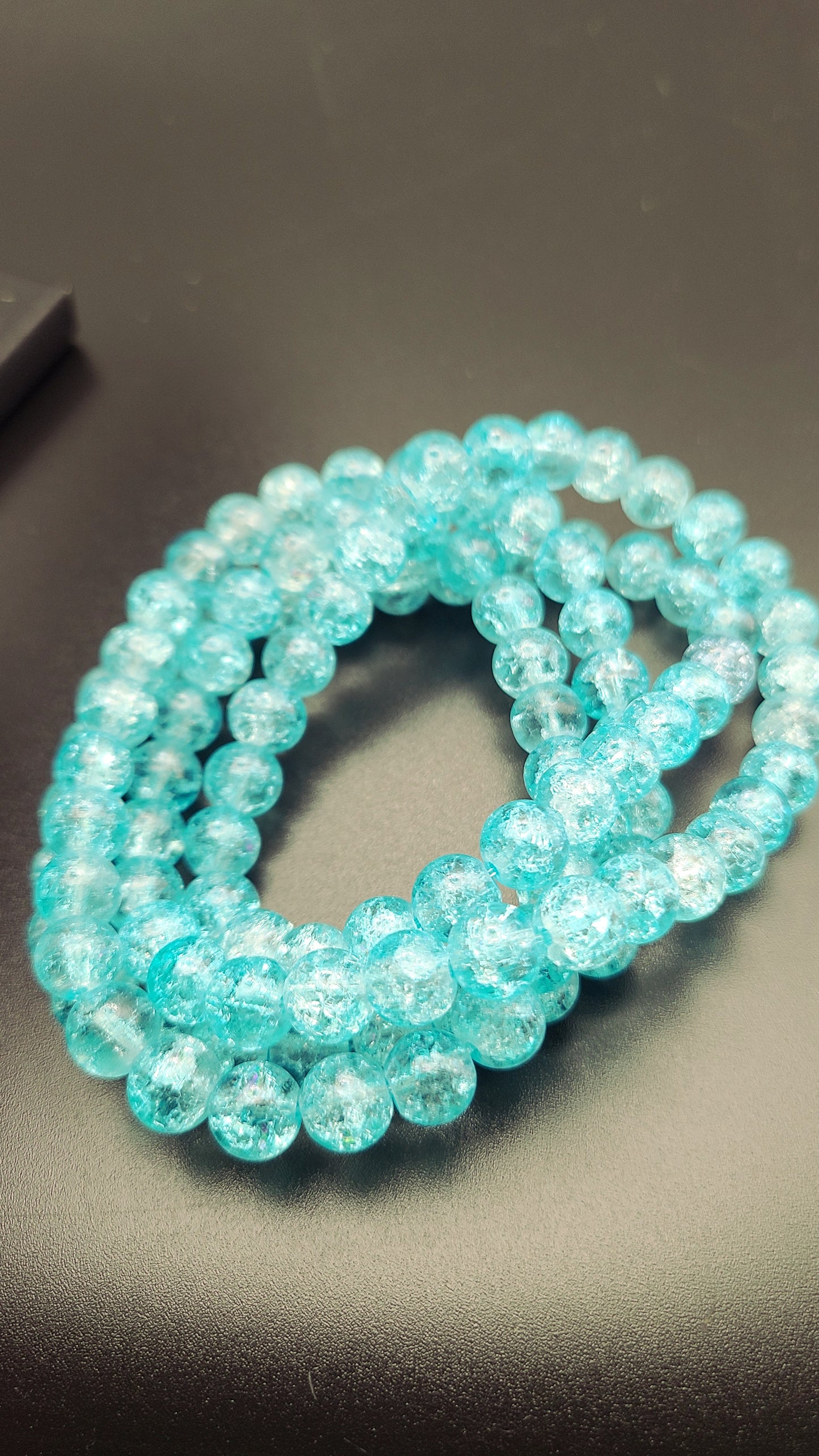 Crackle Glass Bead Strand- Aqua Blue- 8mm