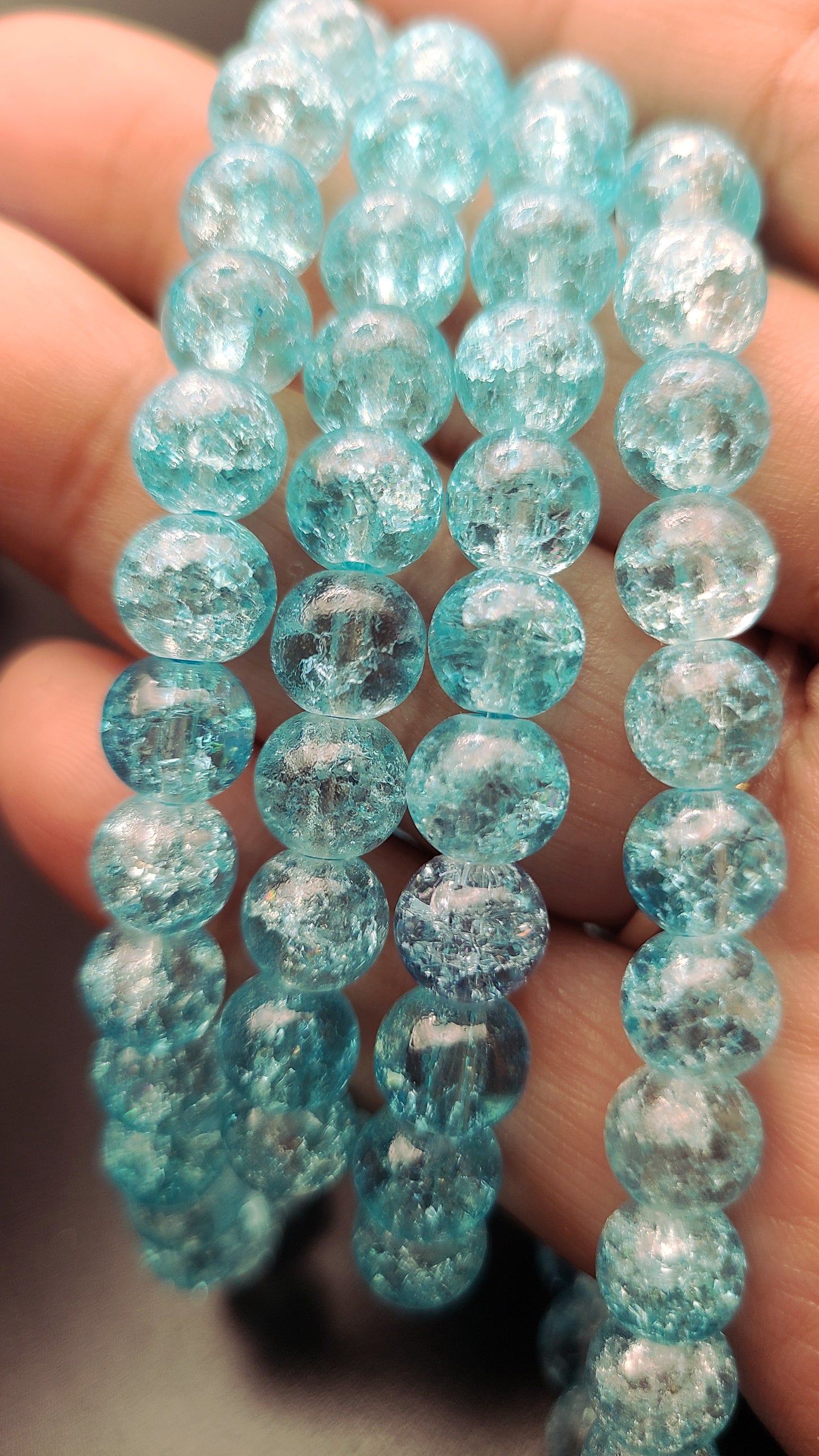 Crackle Glass Bead Strand- Aqua Blue- 8mm