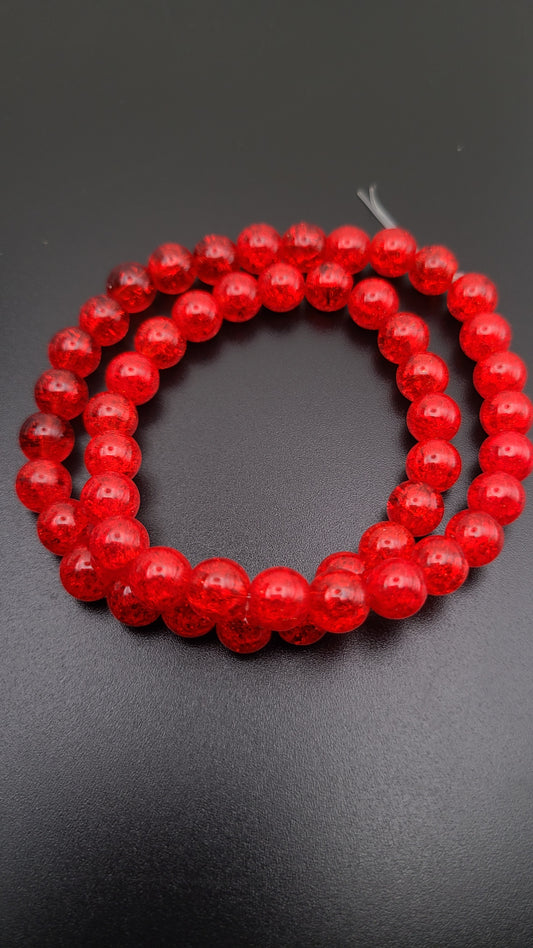 Crackle Glass Beads- 1 Strand -  Cherry Red- 7.5mm to 8mm