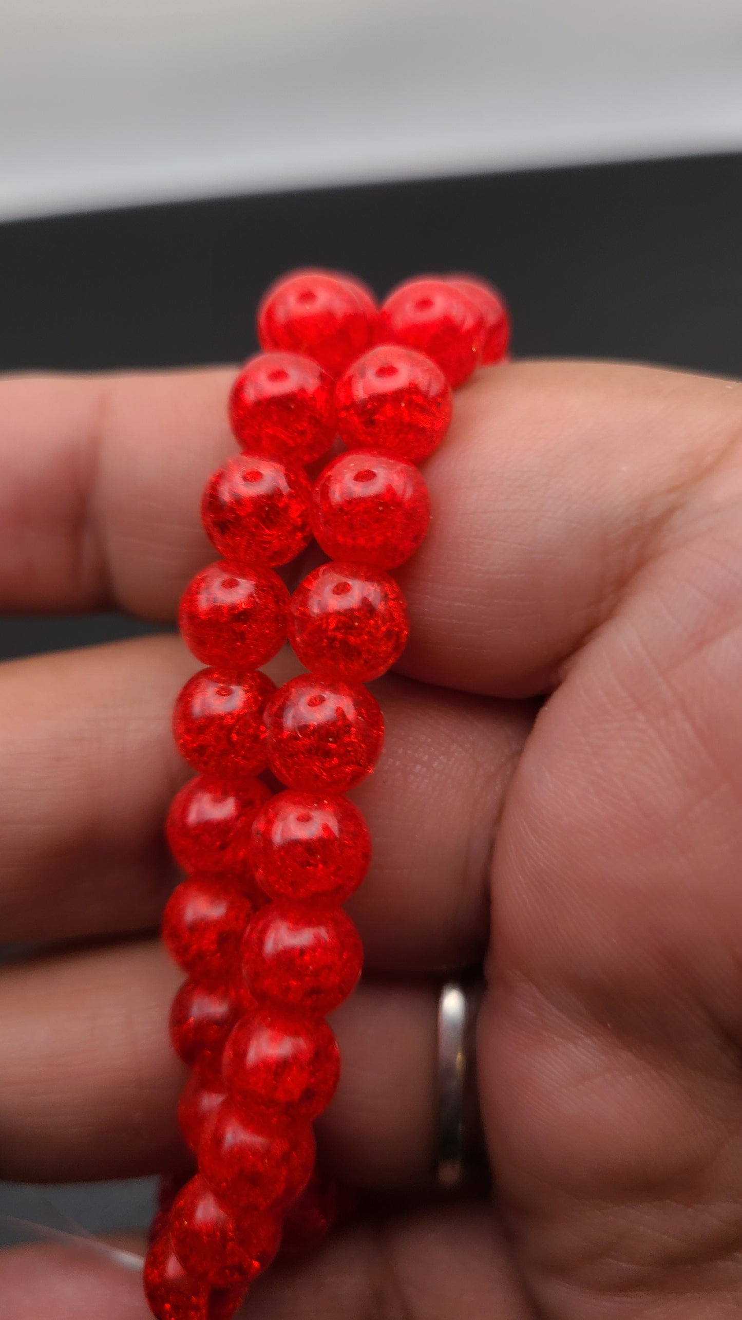 Crackle Glass Beads- 1 Strand -  Cherry Red- 7.5mm to 8mm