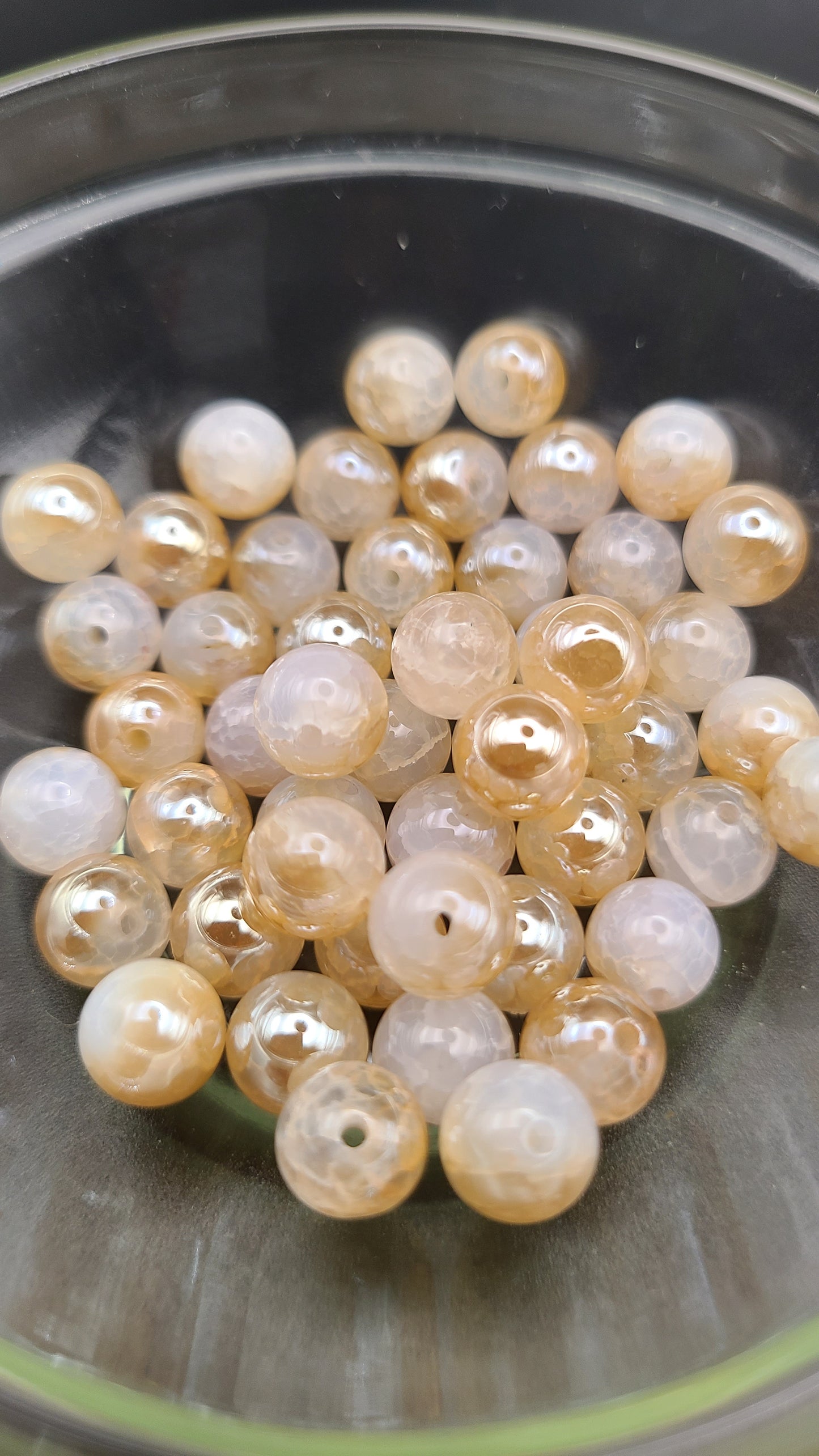 Golden Electroplated White Dragon agate - 7.5mm - 8mm - 50 pcs.  Loose Beads