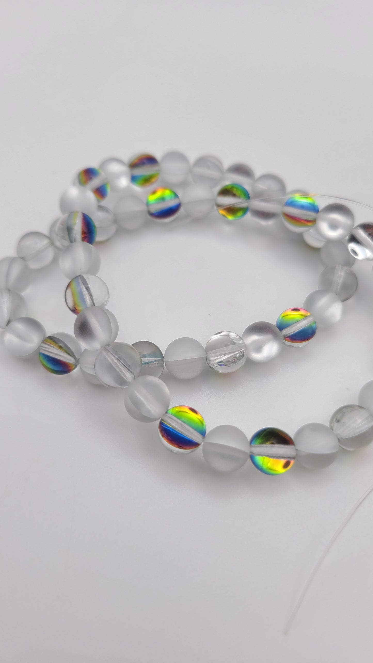 Rainbow Aurora Glass and Frosted Mermaid  Beads- aprox 48-50 Beads-  1 Strand - 8mm