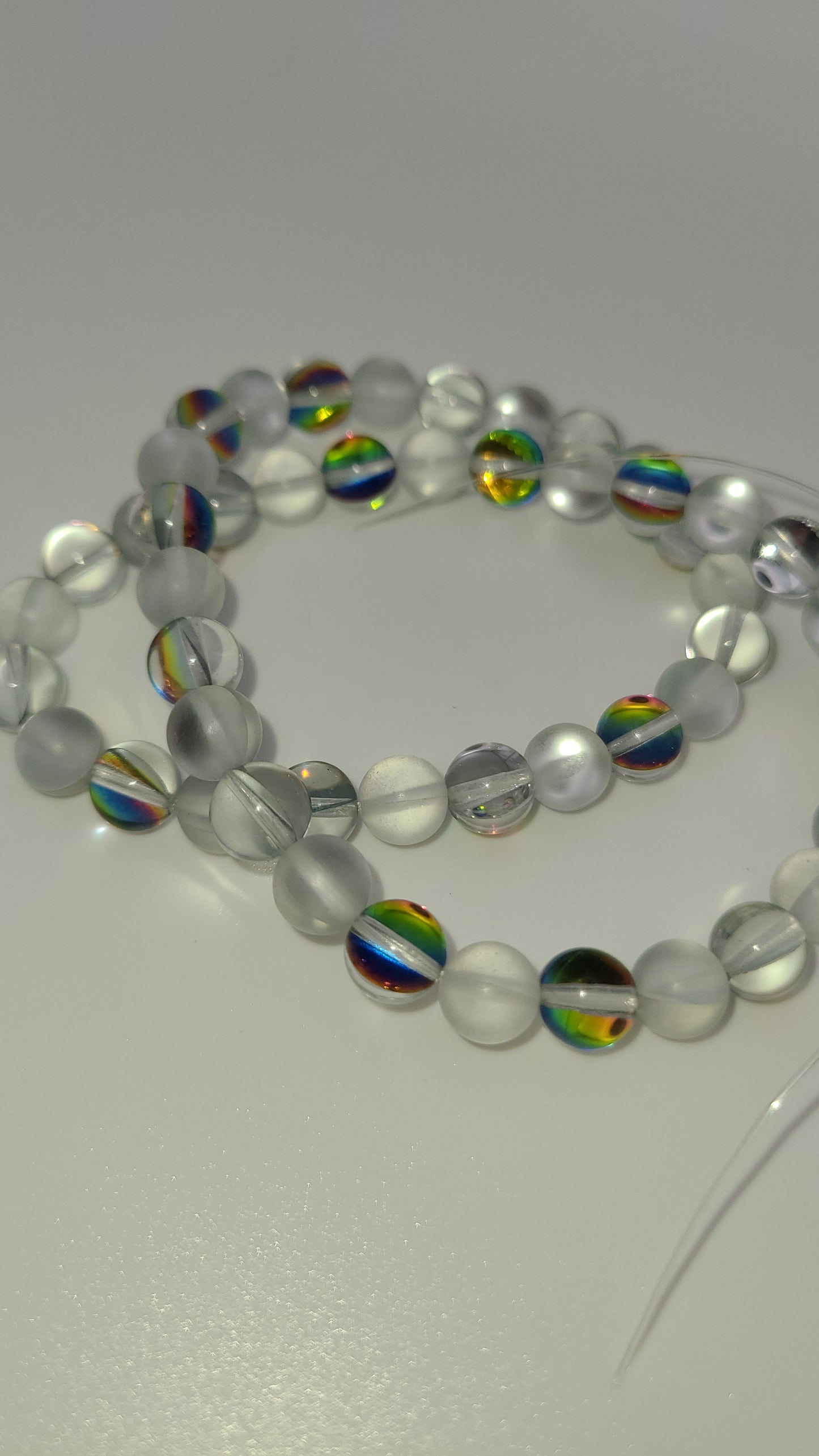 Rainbow Aurora Glass and Frosted Mermaid  Beads- aprox 48-50 Beads-  1 Strand - 8mm