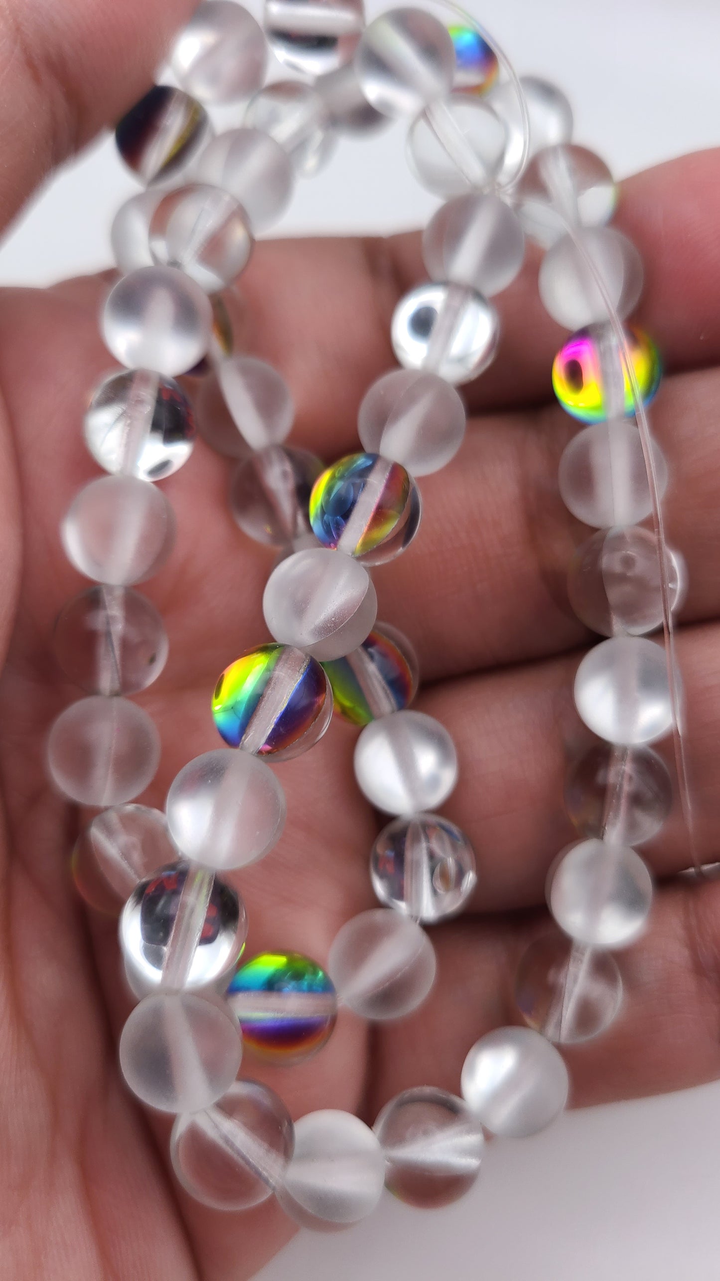 Rainbow Aurora Glass and Frosted Mermaid  Beads- aprox 48-50 Beads-  1 Strand - 8mm