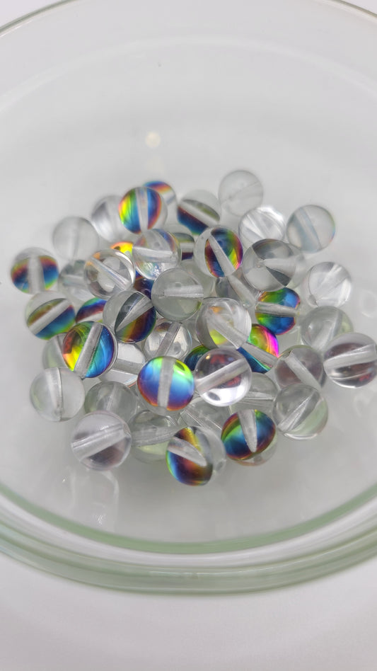 Rainbow Aurora Glass - aprox 48-50 Loose Beads in Bag - 8mm