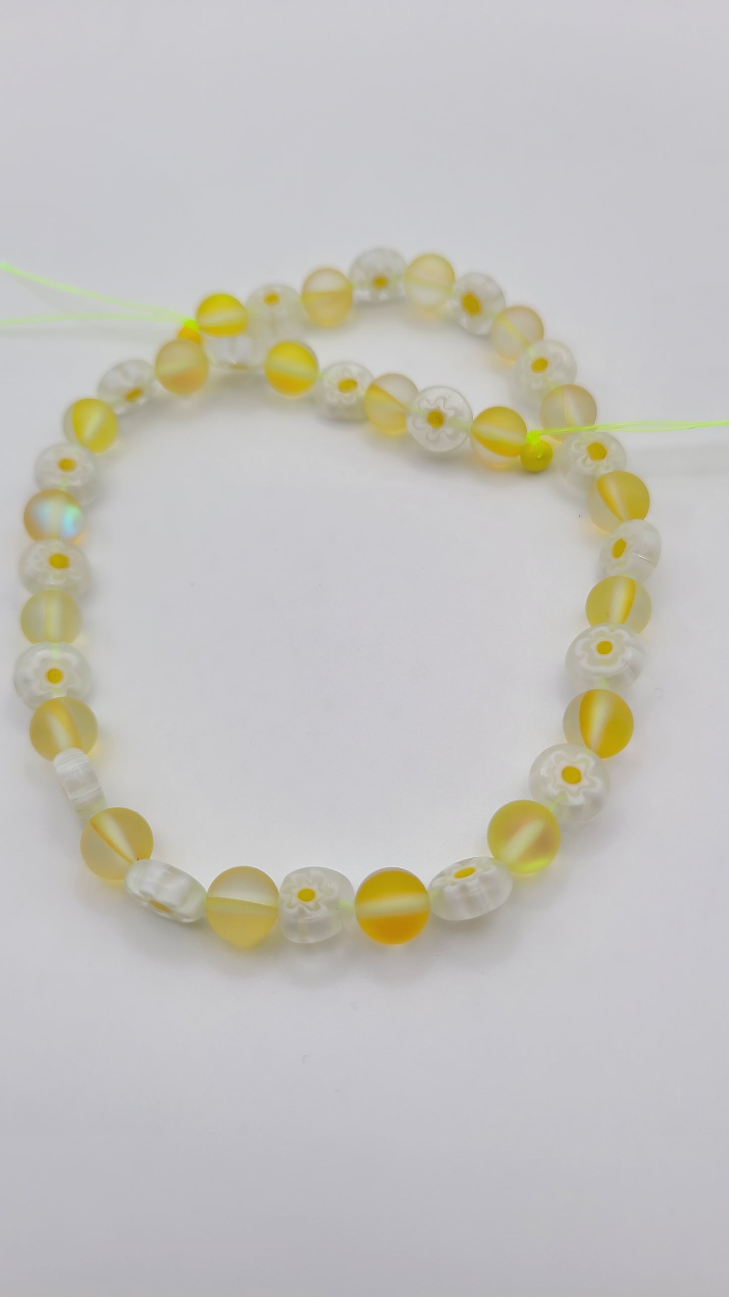 Yellow Aurora Glass/Millefiori Beads- aprox 39- 1 Strand - 8mm