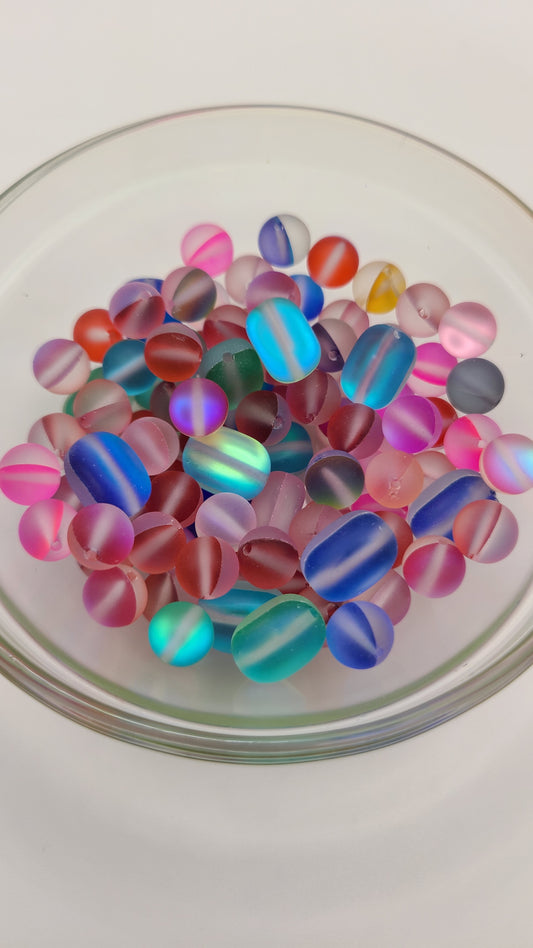 Multicolor Frosted Mermaid Glass Beads- aprox 90 Loose Beads in Bag - Mixed