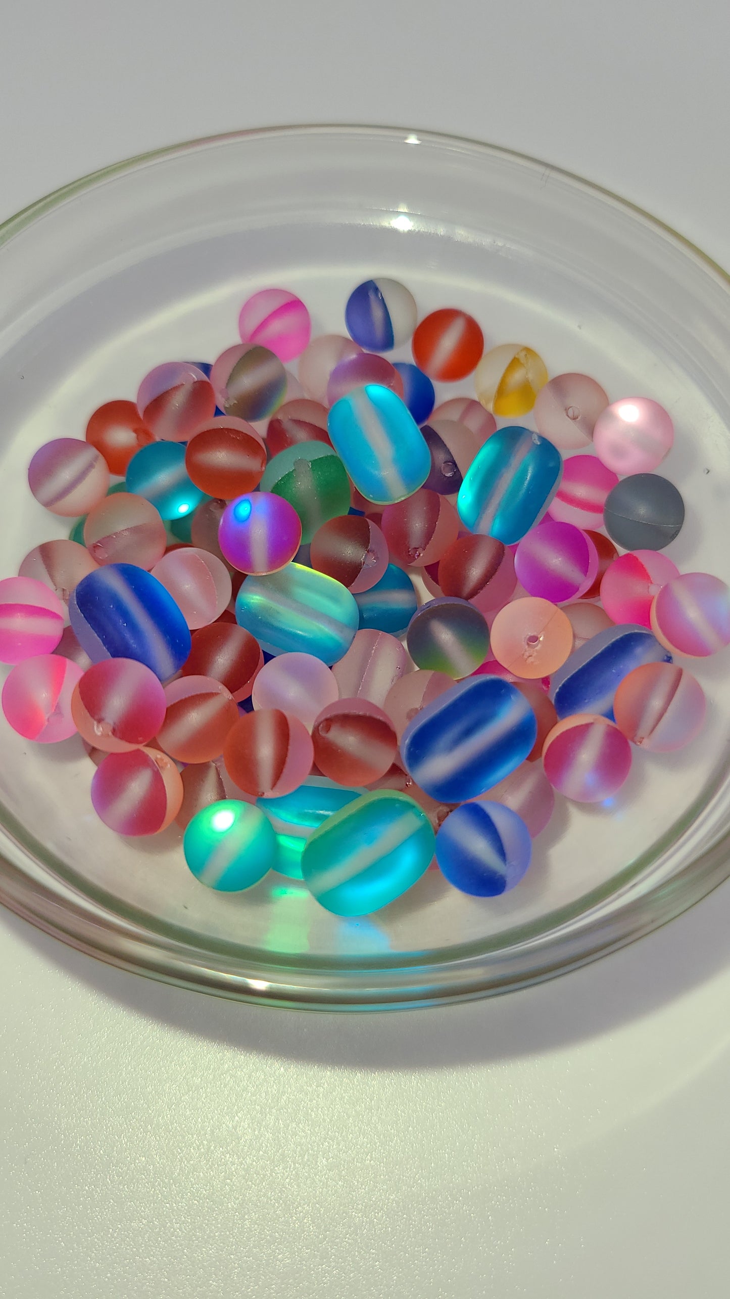 Multicolor Frosted Mermaid Glass Beads- aprox 90 Loose Beads in Bag - Mixed