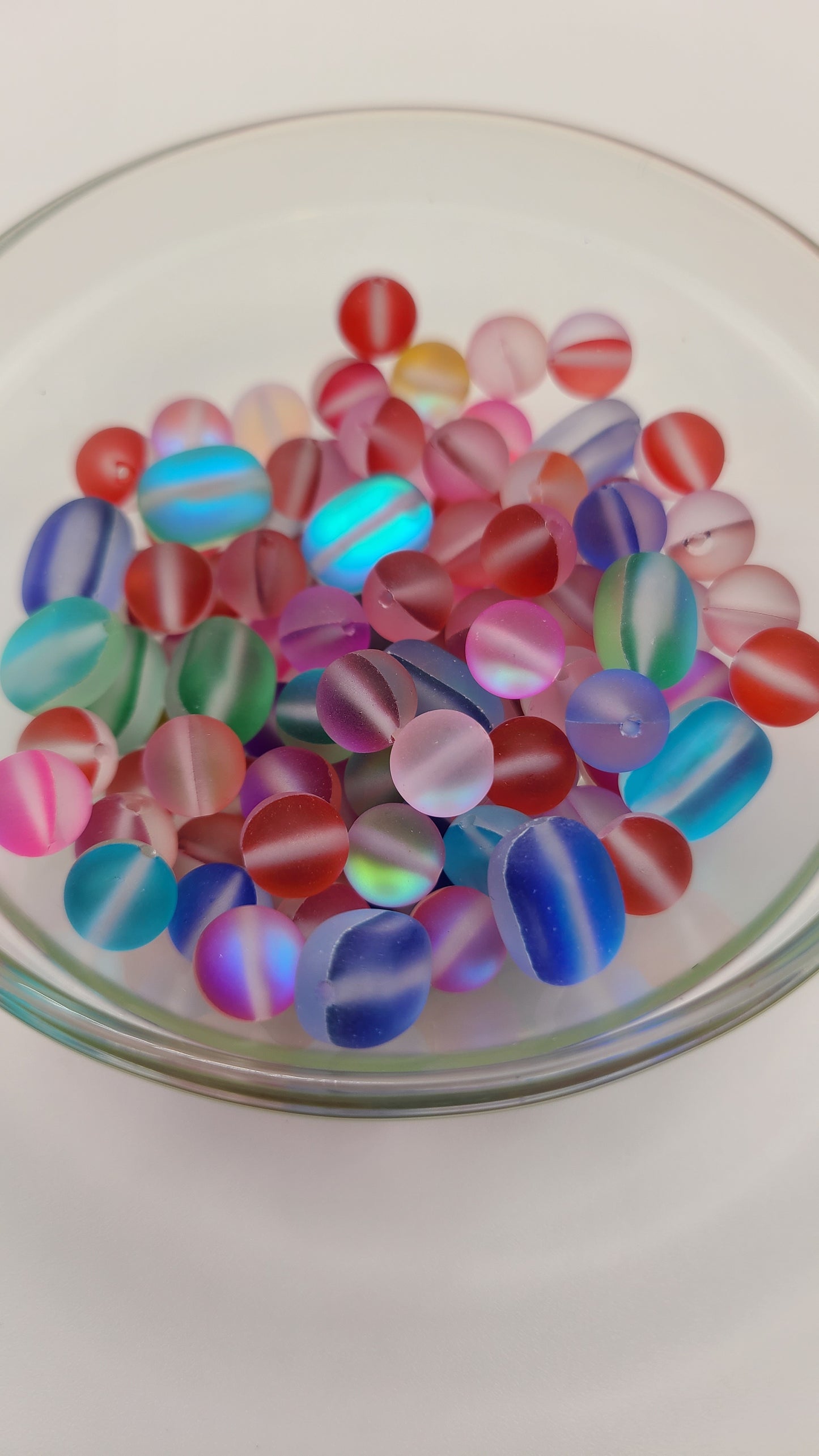 Multicolor Frosted Mermaid Glass Beads- aprox 90 Loose Beads in Bag - Mixed