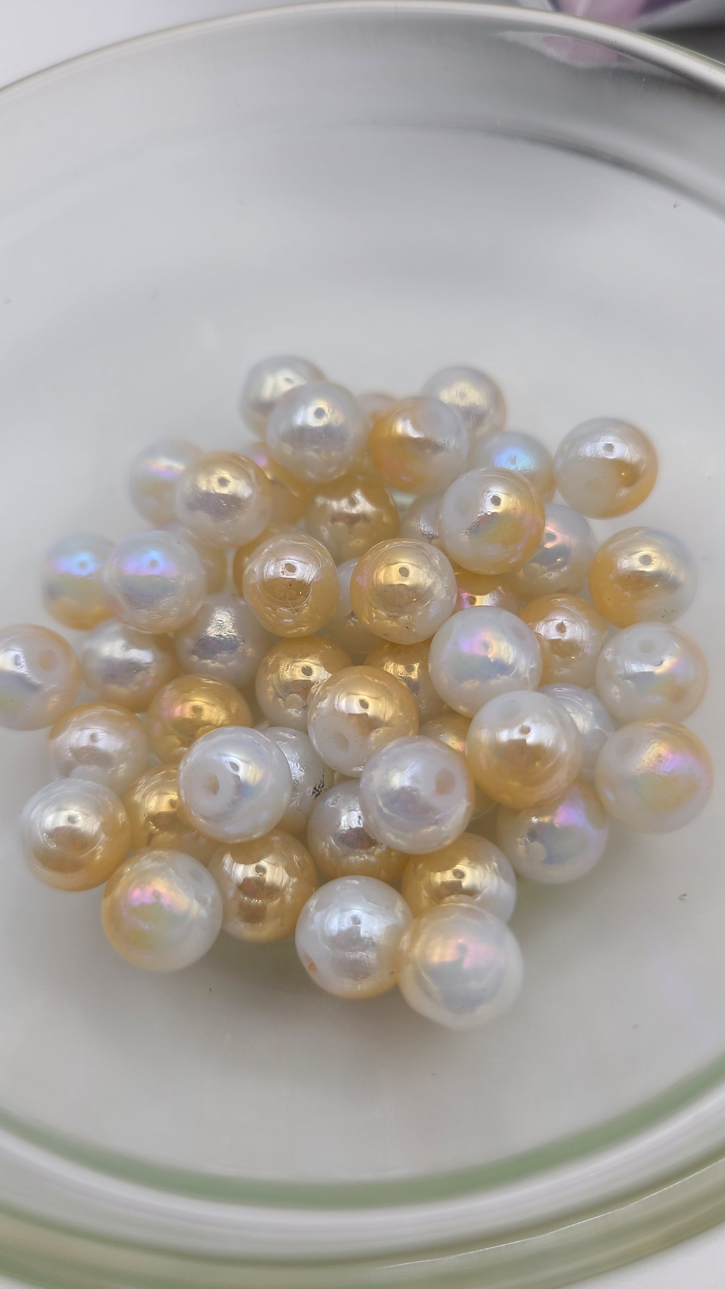 AB Golden White Glass Loose Beads - 8mm- Qty. 50