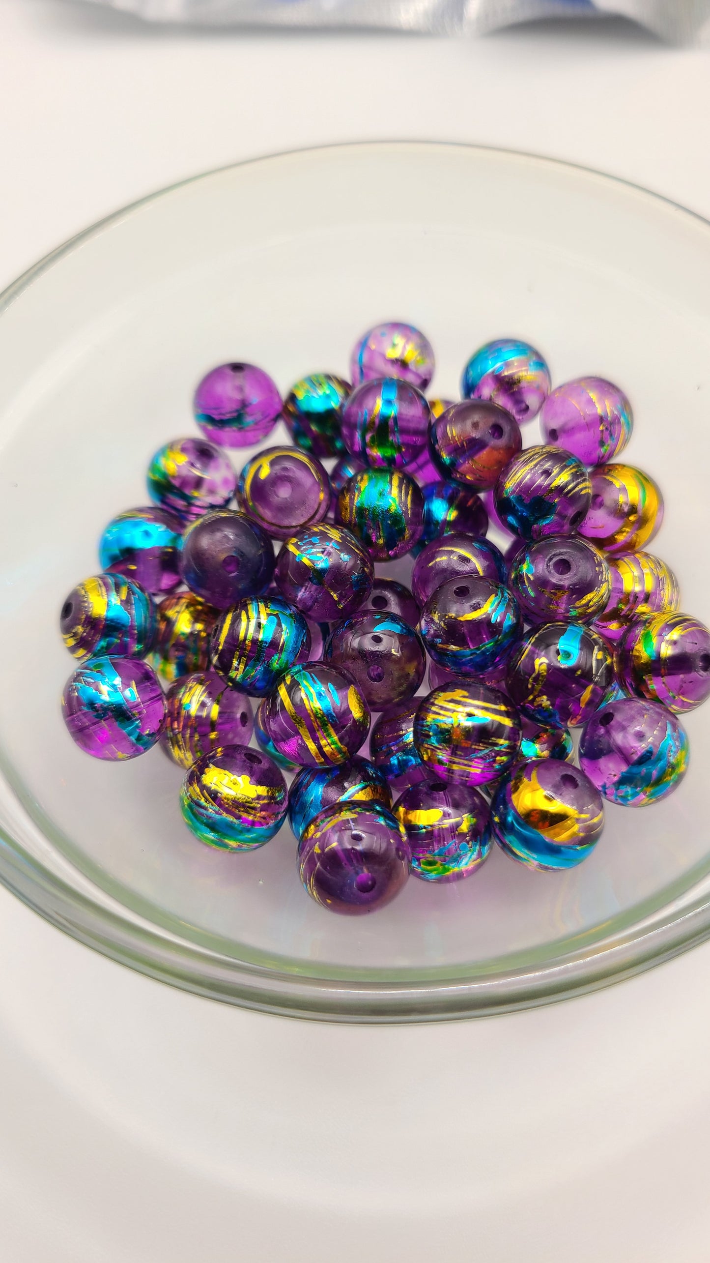 Purple Hand Painted Glass 10mm Loose Beads - Qty: 50