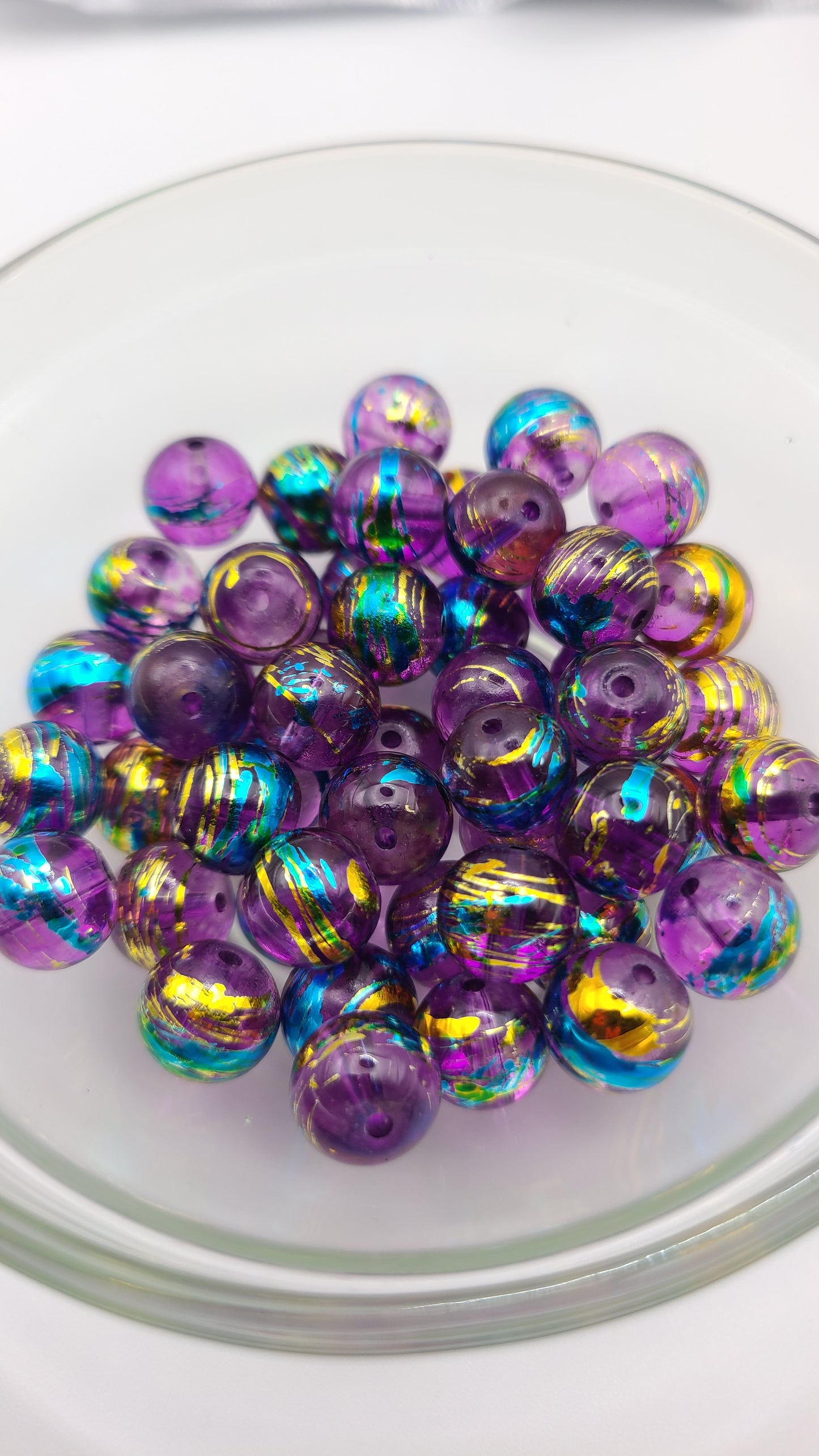 Purple Hand Painted Glass 10mm Loose Beads - Qty: 50