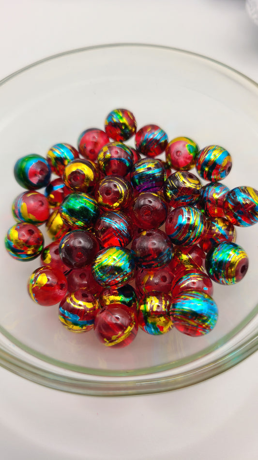 Red Hand Painted Glass 10mm Loose Beads - Qty: 50