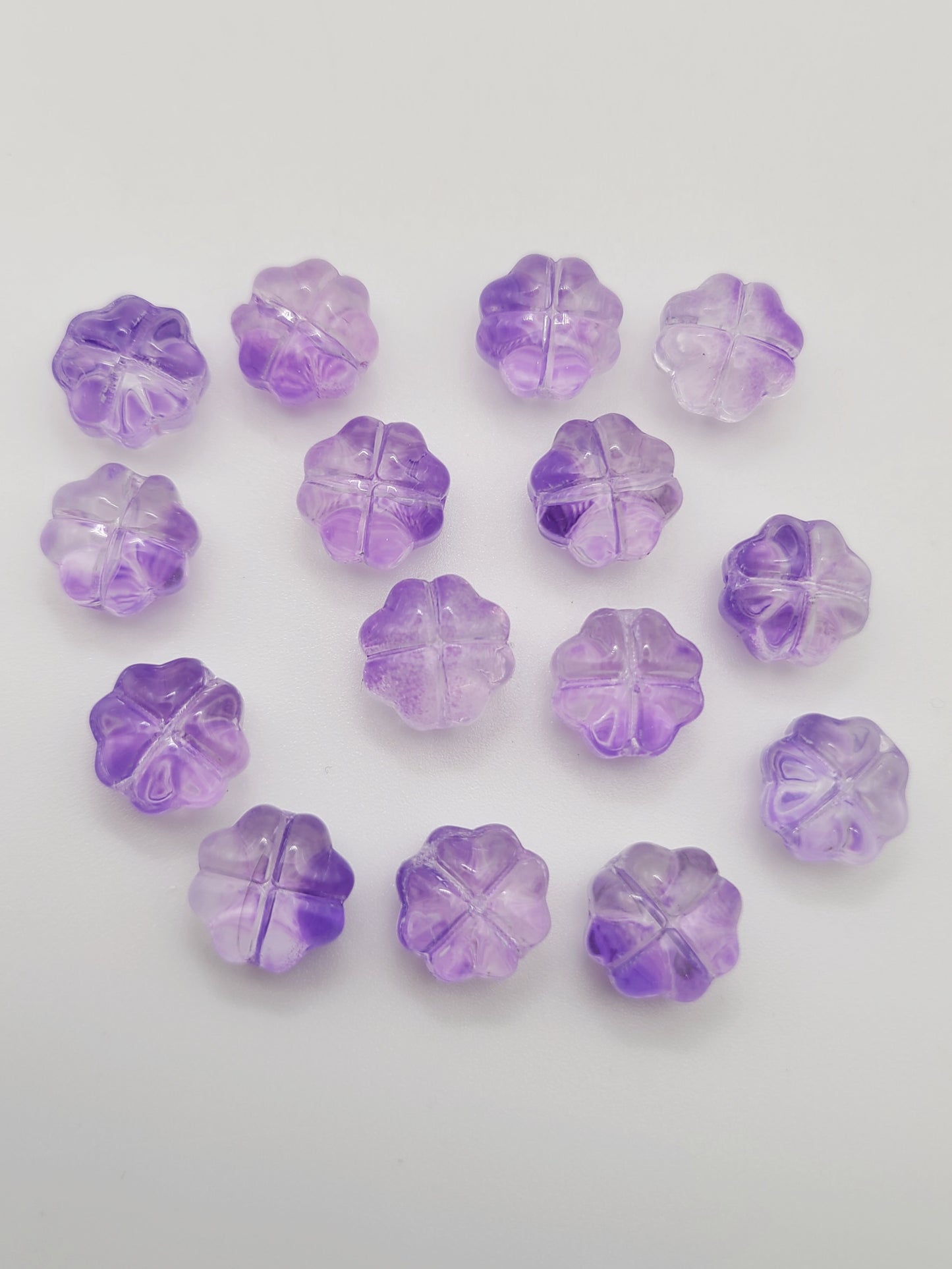 Purple Clover Transparent Glass Loose Beads- 11mm - Qty: 15 pcs