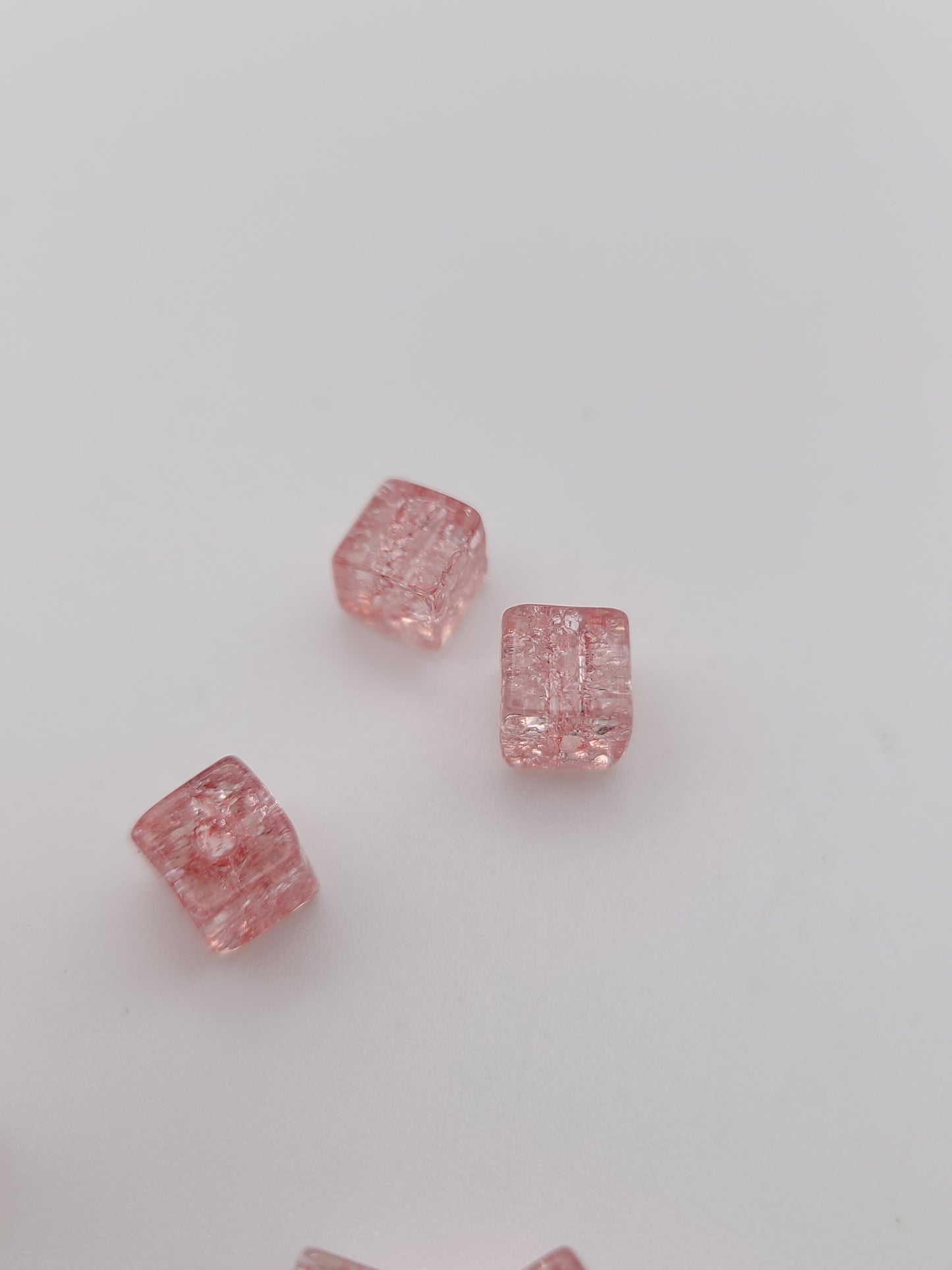 Strawberry Pink Cracked Glass Square Loose Beads - 7mm - Qty. 58