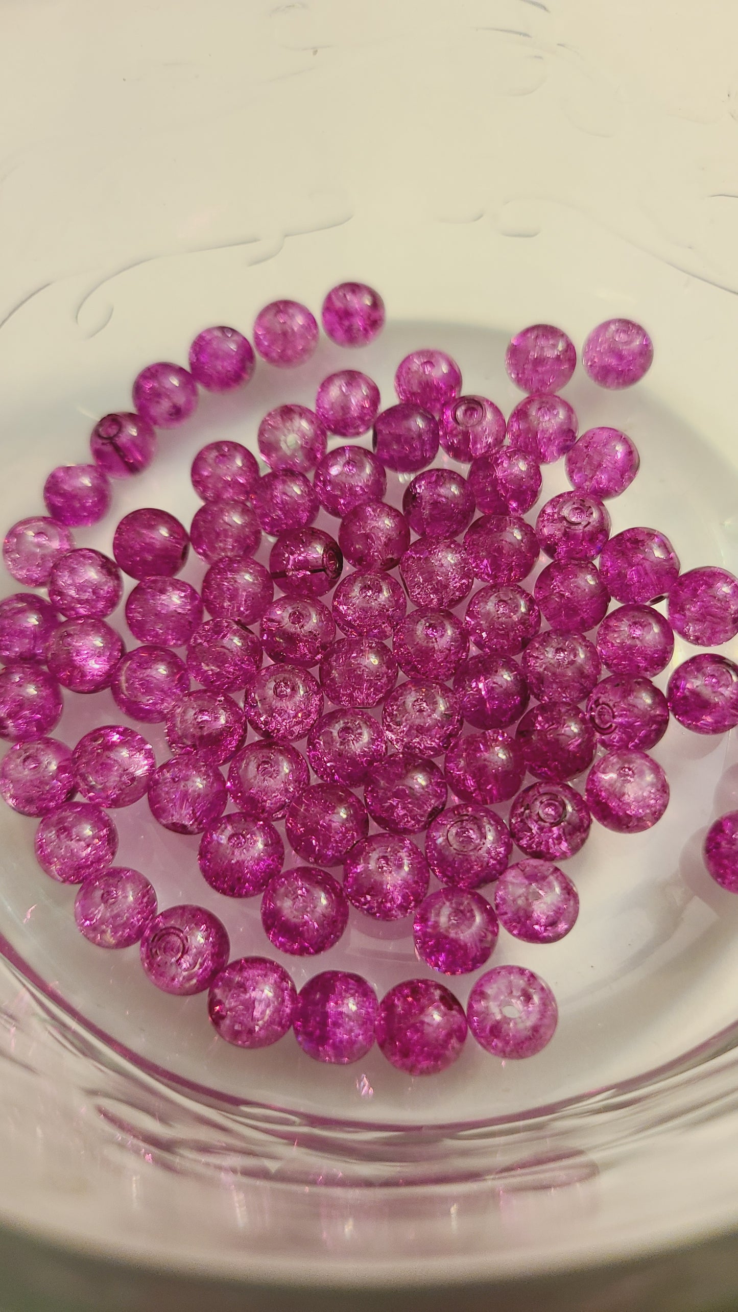 Hot pink Cracked glass loose beads - 8mm - Qty. 75