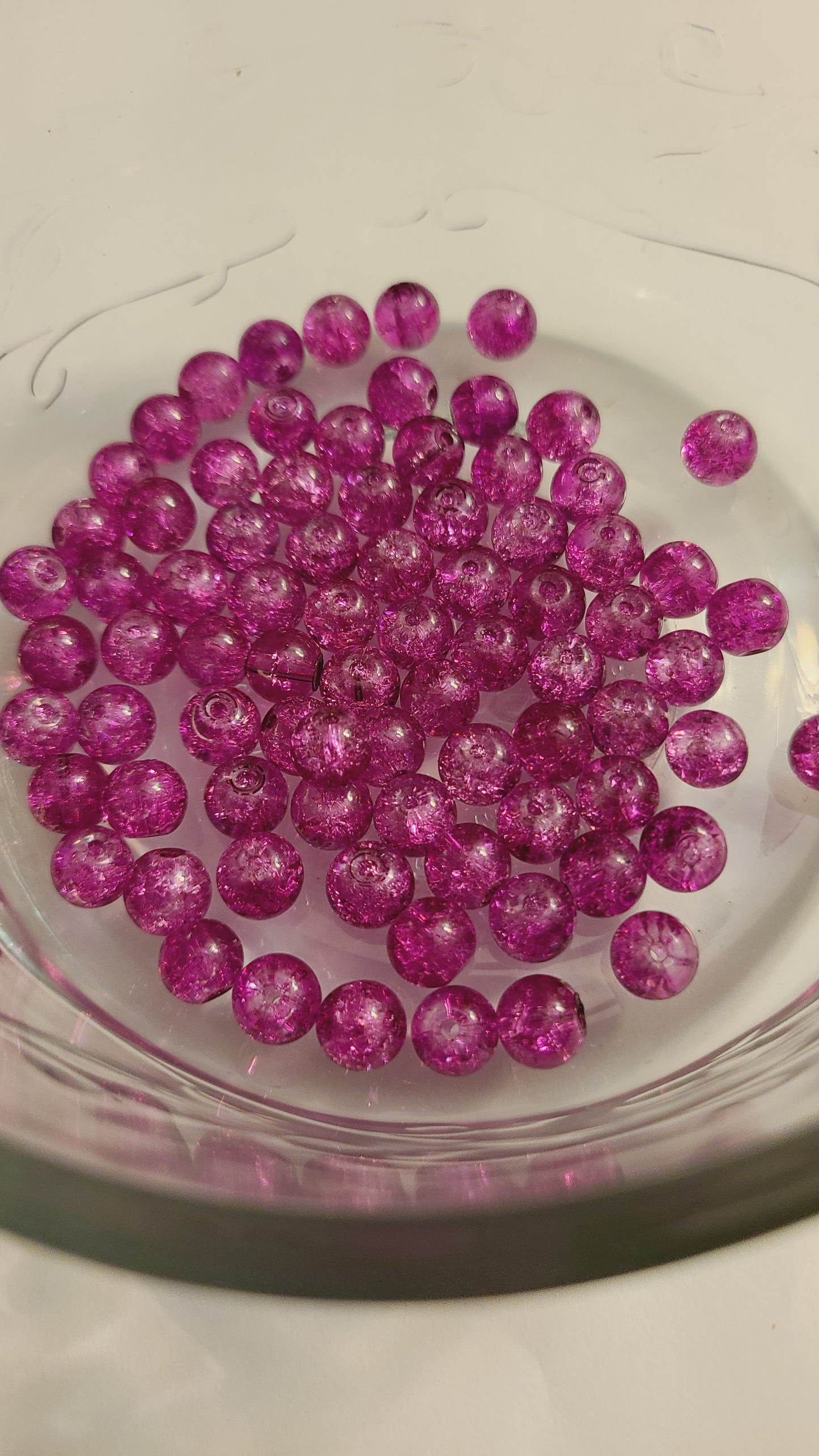 Hot pink Cracked glass loose beads - 8mm - Qty. 75