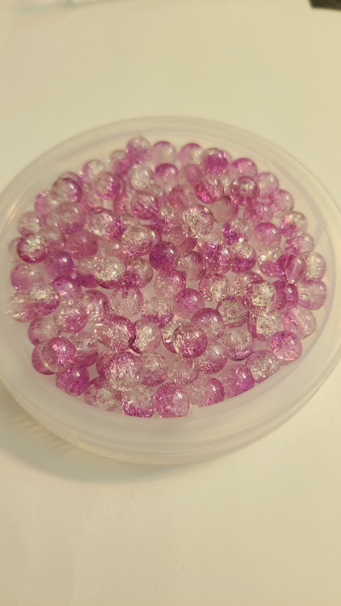 Two-tone pink cracked glass loose beads -  8mm - Qty. 100