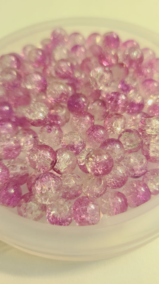 Two-tone pink cracked glass loose beads -  8mm - Qty. 100