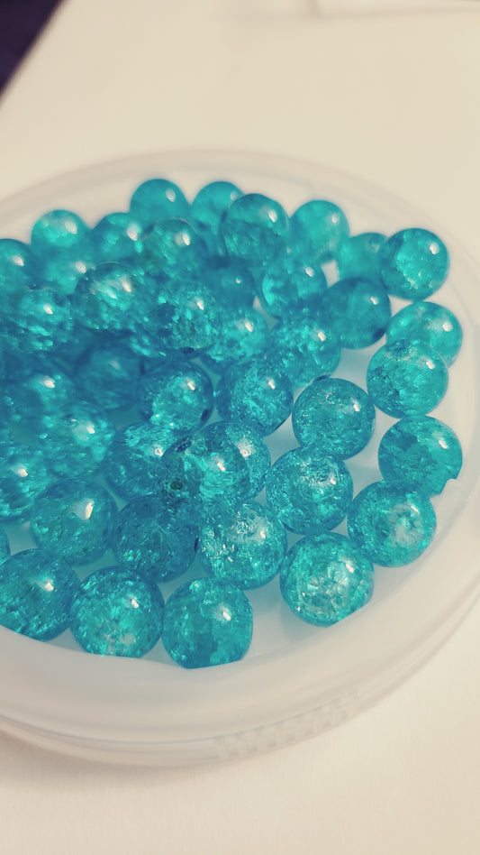 Aqua Blue 10mm Cracked Glass Loose Beads - Qty: 60