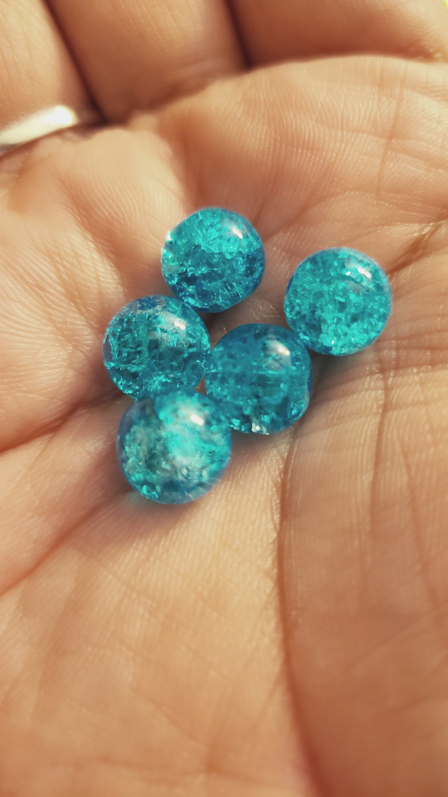 Aqua Blue 10mm Cracked Glass Loose Beads - Qty: 60