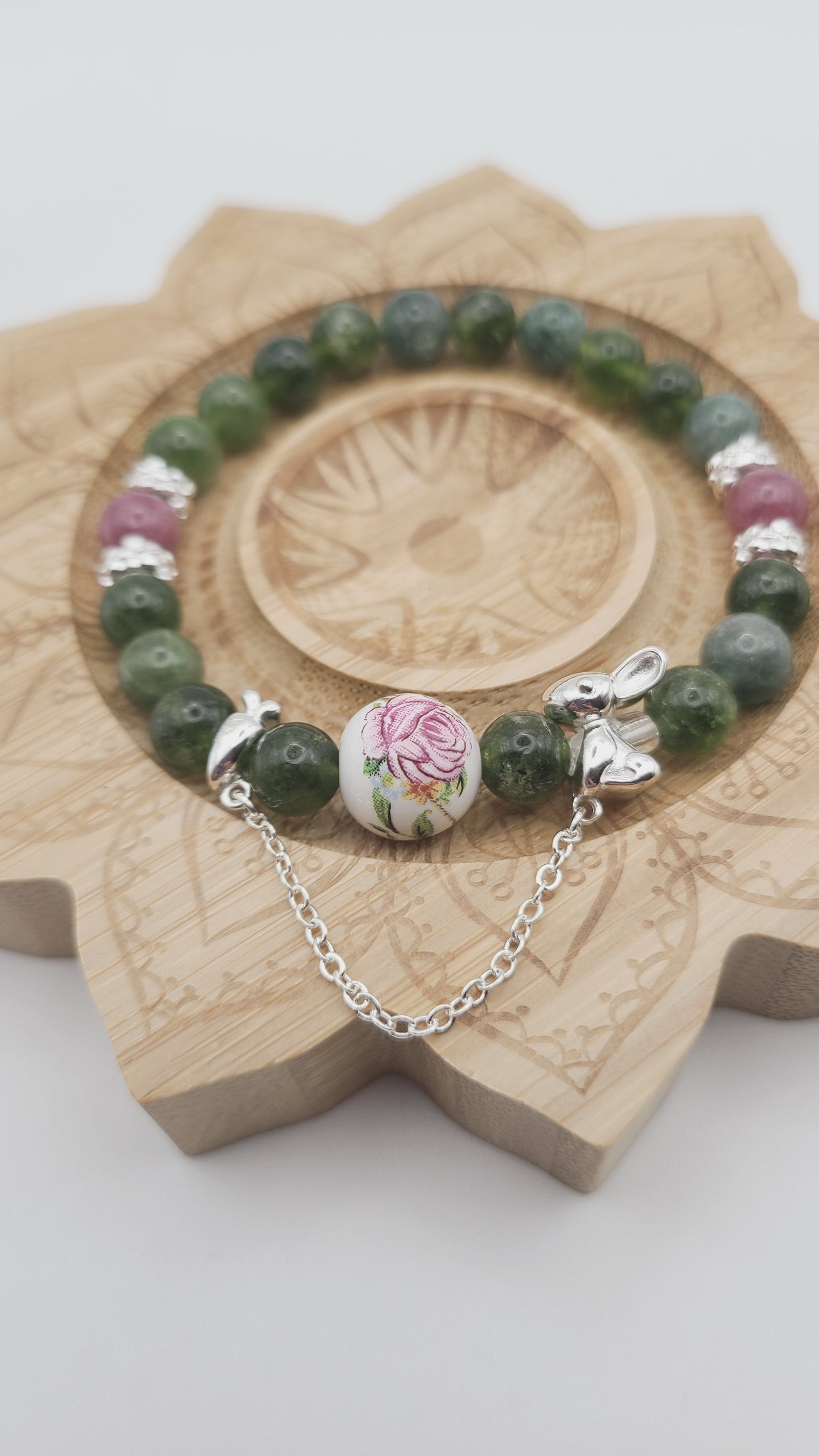 Spring Garden Natural Gemstone  Beaded Bracelet- Green Jade