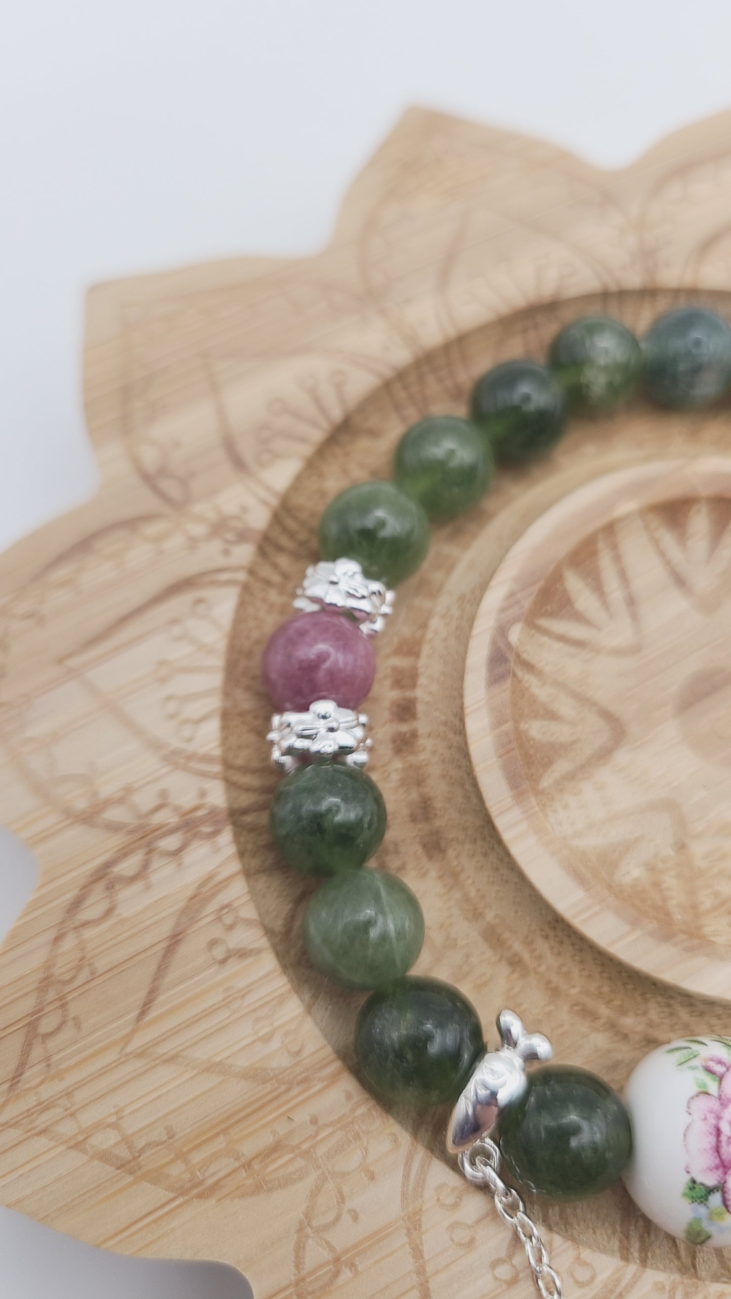 Spring Garden Natural Gemstone  Beaded Bracelet- Green Jade