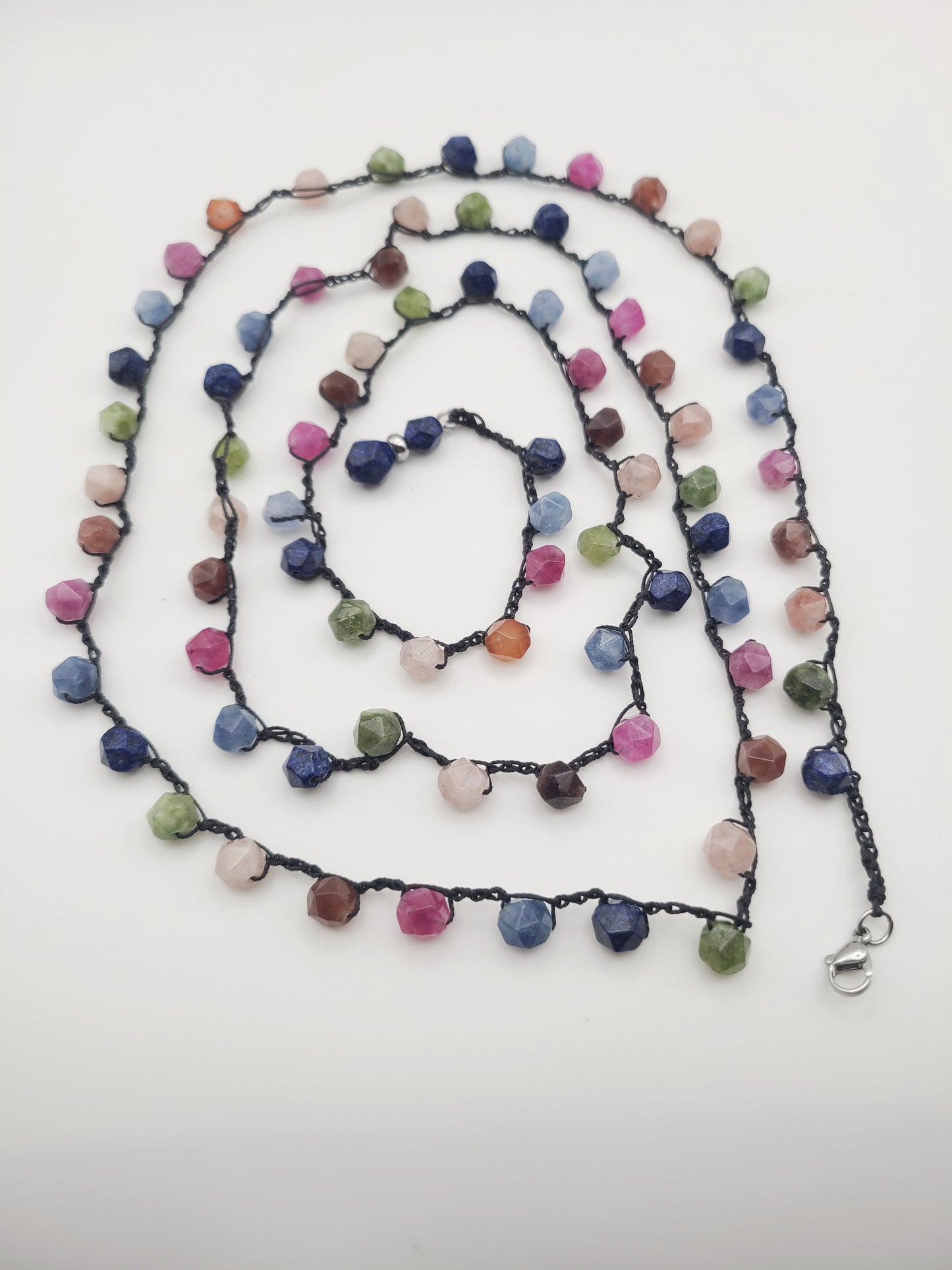 Tourmaline Chalcedony Crochet Wrap Necklace