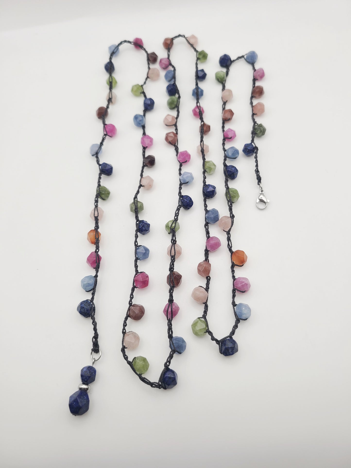 Tourmaline Chalcedony Crochet Wrap Necklace