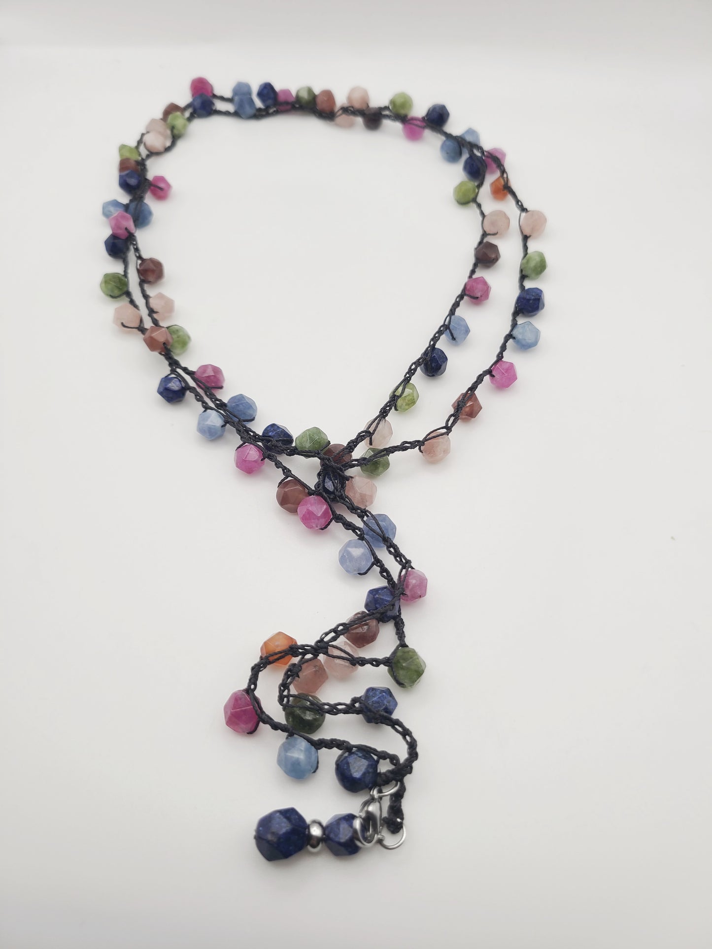 Tourmaline Chalcedony Crochet Wrap Necklace