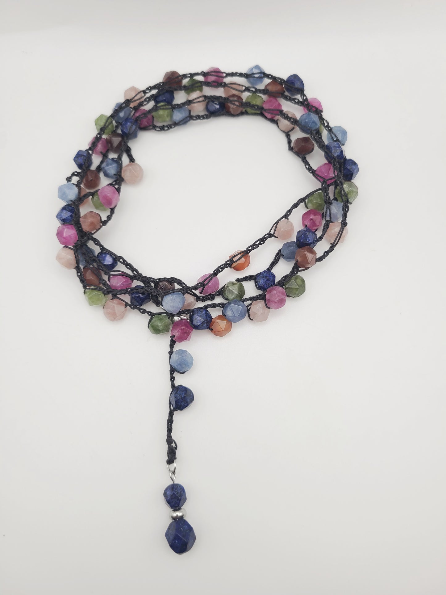 Tourmaline Chalcedony Crochet Wrap Necklace