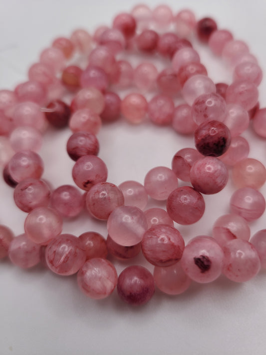 Pink Red Vein Jade-  8mm Beads - 1 Strand or Loose bead bag-  select option.