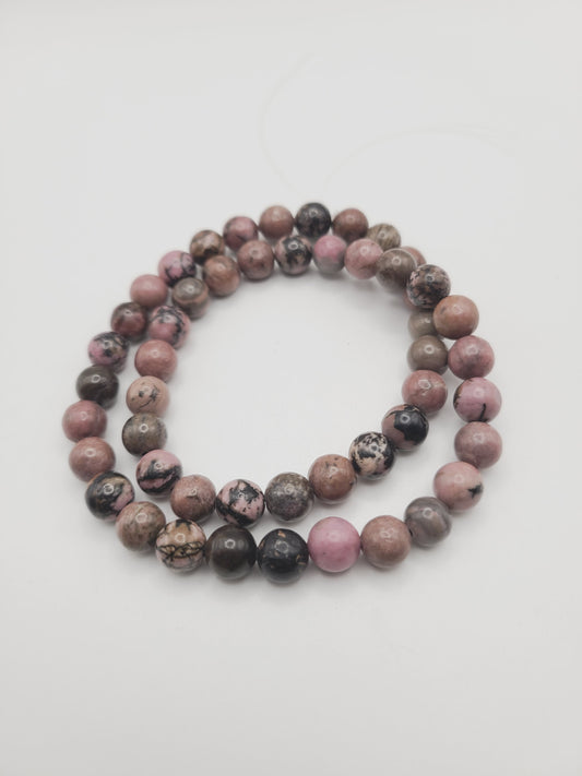 Black Pink Natural Rhondonite- Regular grade beads - 1 strand