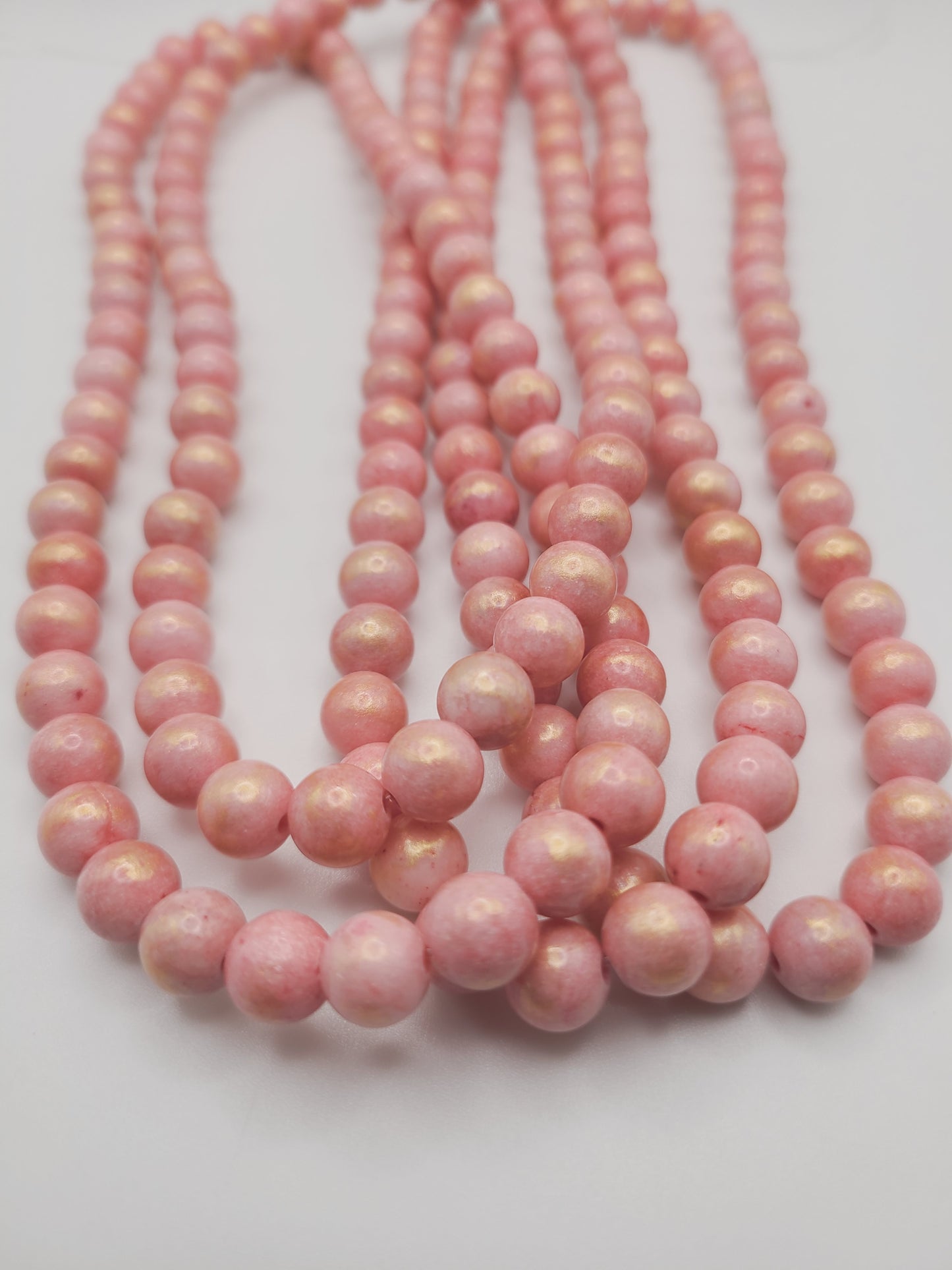 Pink Jade with Gold 8mm - 1 Strand = Qty. 47-49 beads