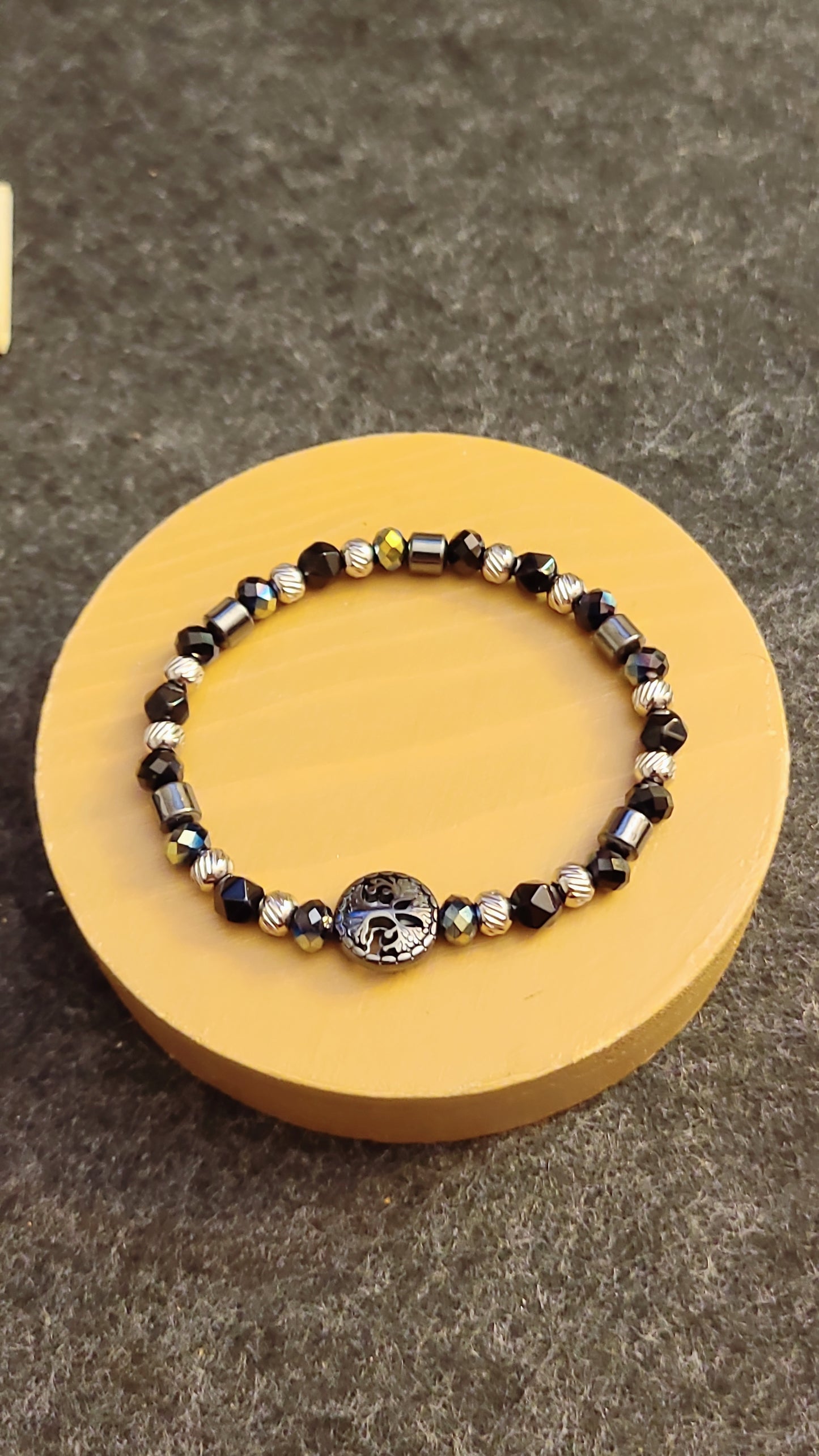 Tree of Life Hematite Bracelet and Earring Set - Natural Silver Osidian, Stainless steel and Glass Faceted Rondelle.