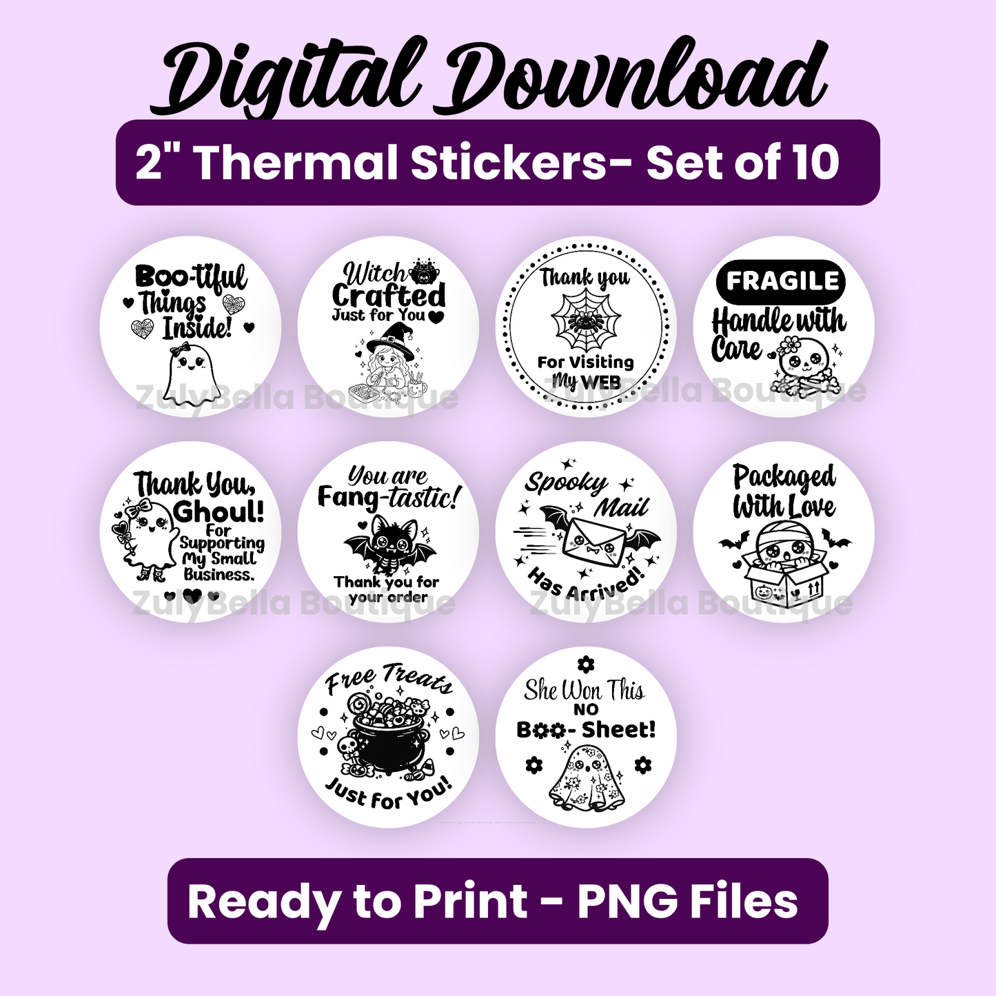 Spooky Business Sticker Collection | 10 Thermal Sticker PNGs | 2" Round Labels | Digital Download ONLY