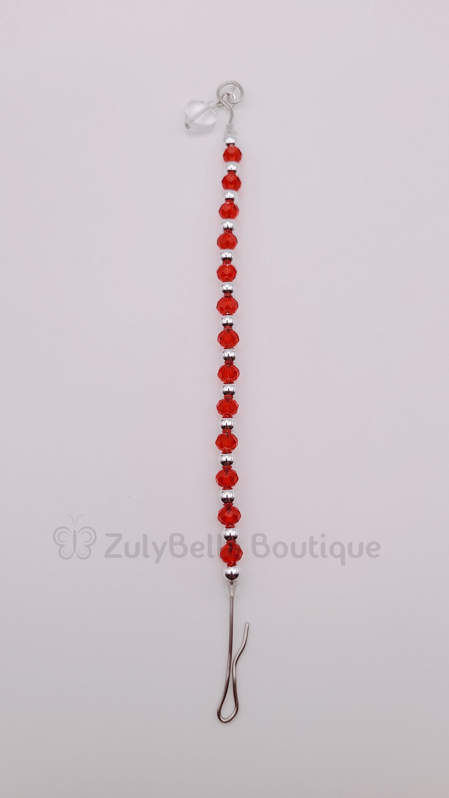 Beaded Bracelet Helper - Red with Clear Heart